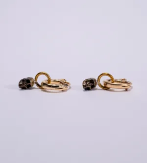Petite Skull Huggie Hoop Earrings  in Brass / Gold Fill / ready to ship