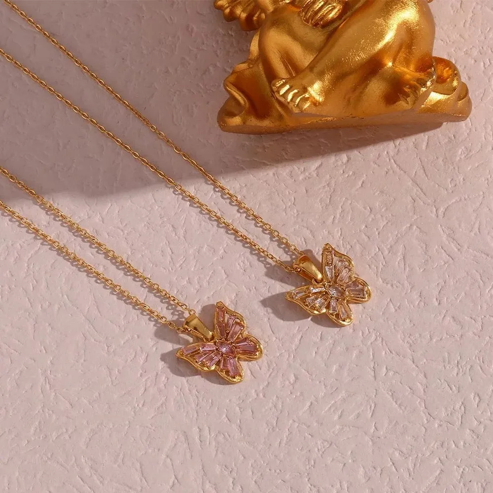 Pink & White Butterfly Necklaces