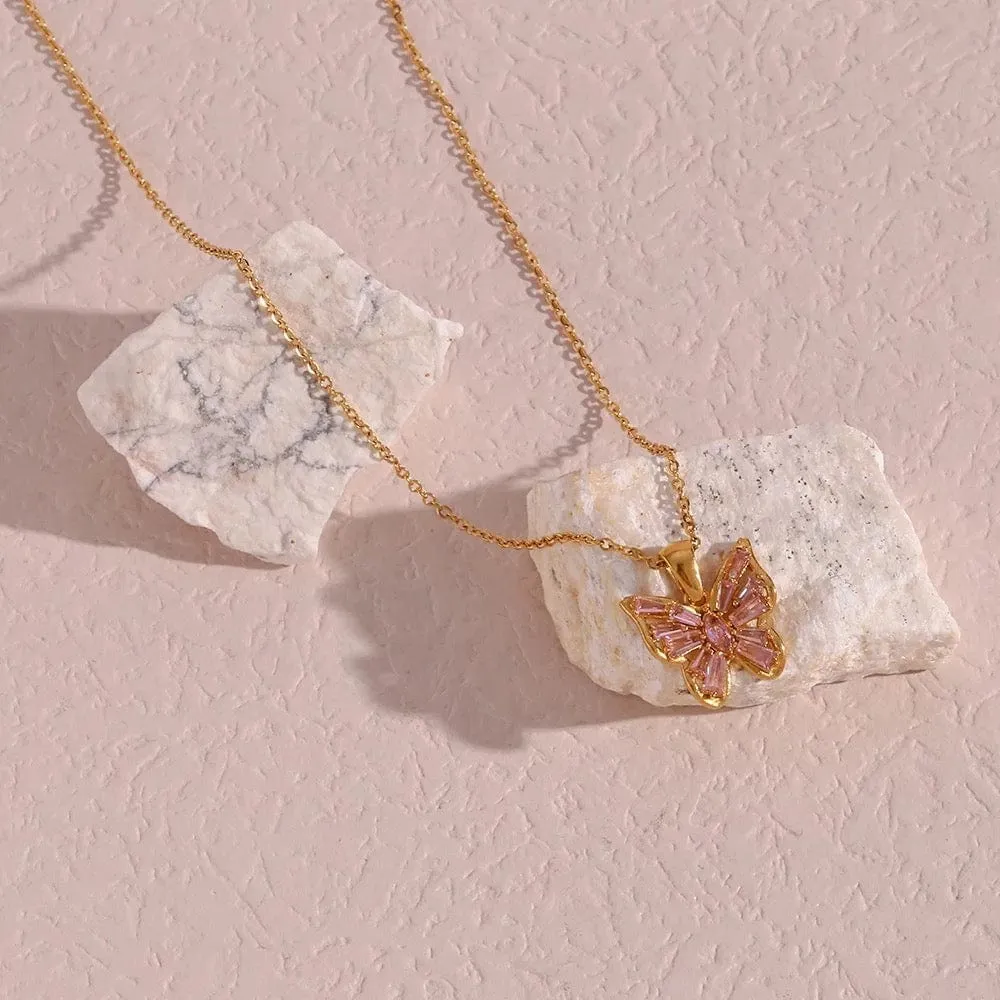 Pink & White Butterfly Necklaces