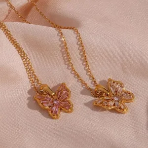 Pink & White Butterfly Necklaces