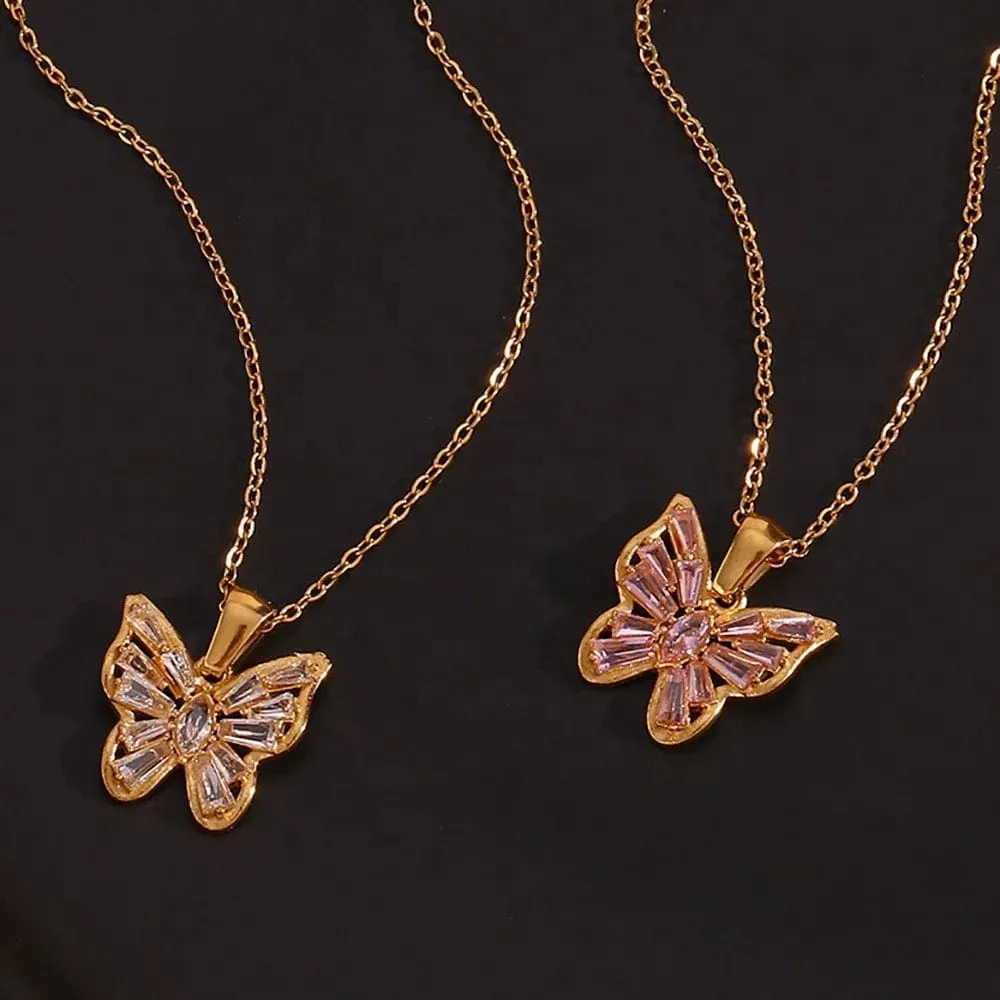 Pink & White Butterfly Necklaces