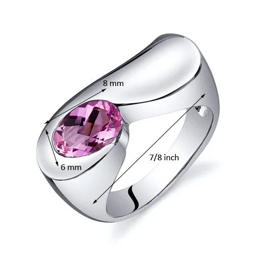 Pink Sapphire Oval Cut Sterling Silver Ring Size 5