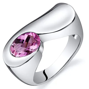 Pink Sapphire Oval Cut Sterling Silver Ring Size 5