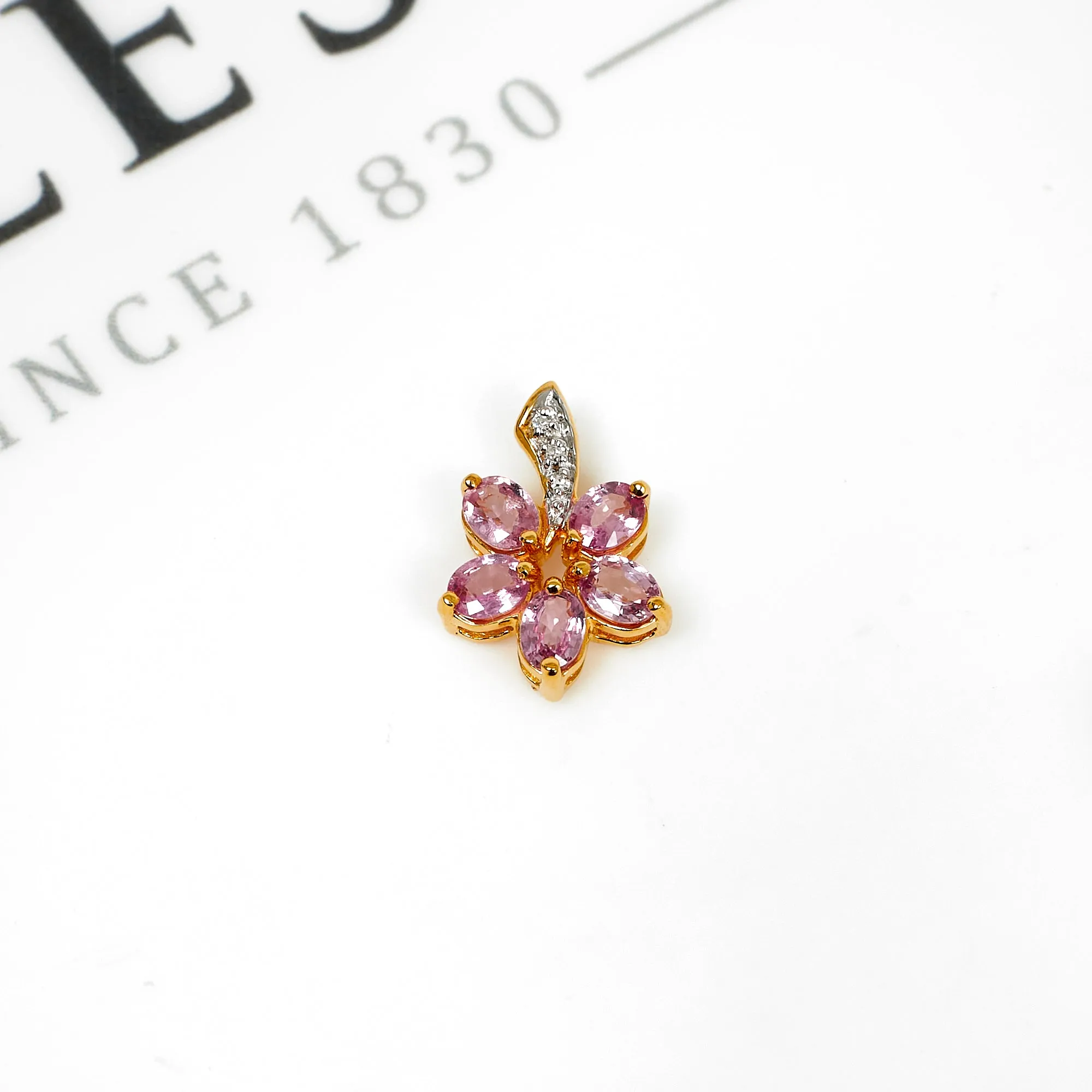 Pre-Owned 18ct Gold Pink Sapphire & Diamond Flower Pendant