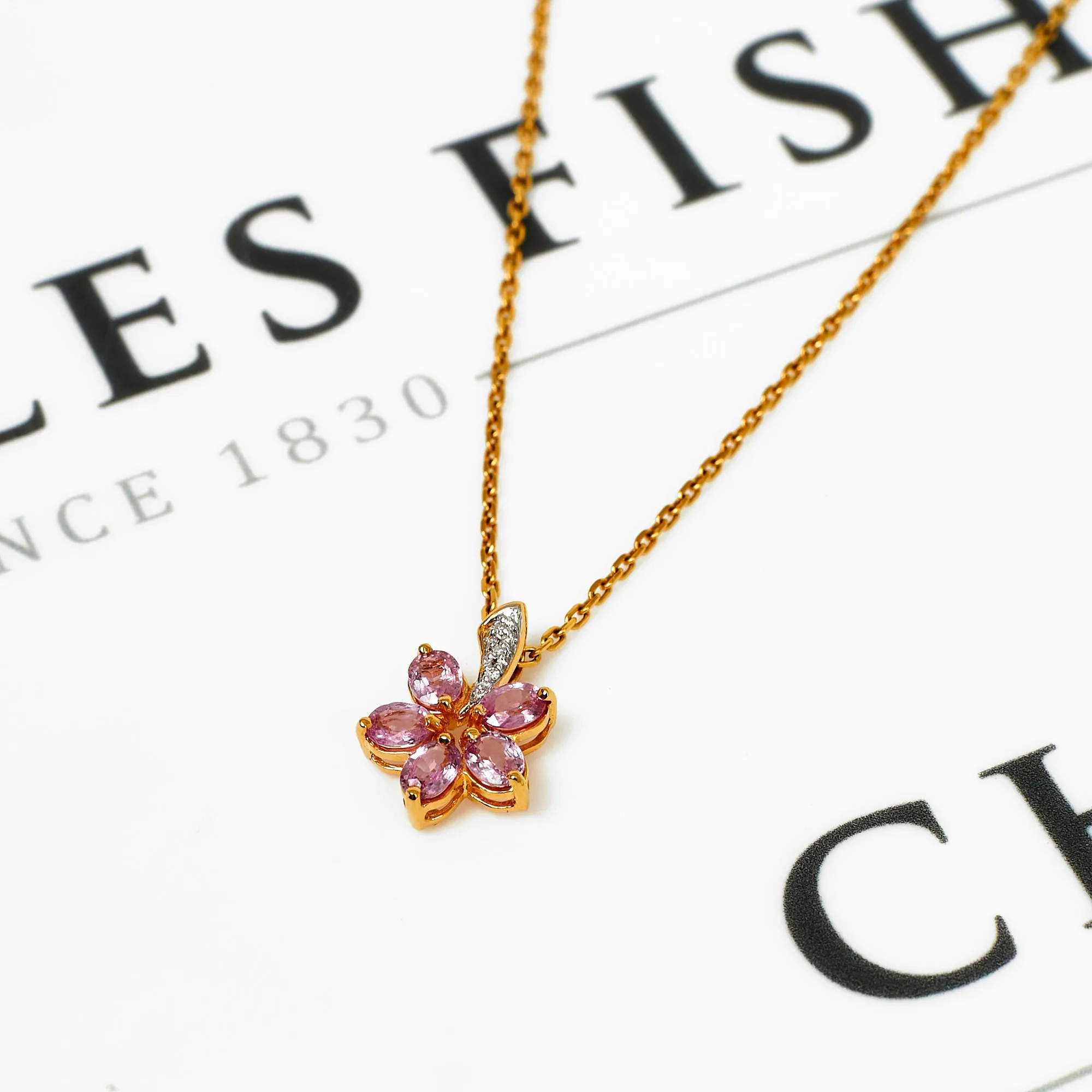 Pre-Owned 18ct Gold Pink Sapphire & Diamond Flower Pendant