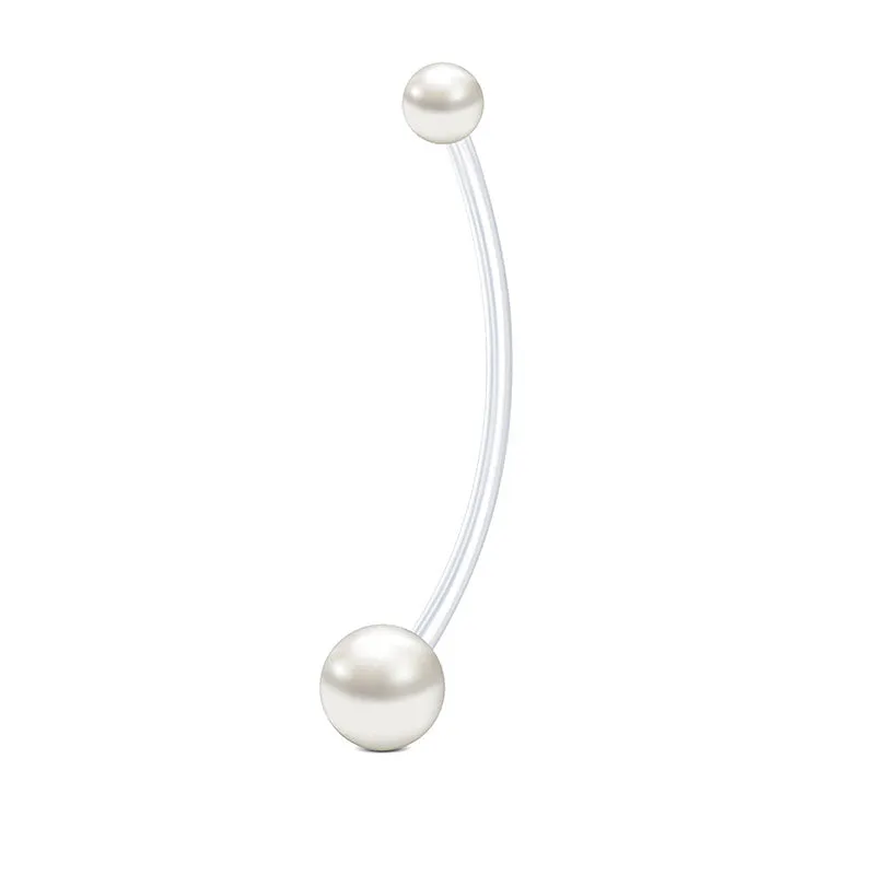 Pregnancy Belly Rings 14G Double White Pearl Acrylic 38MM Available