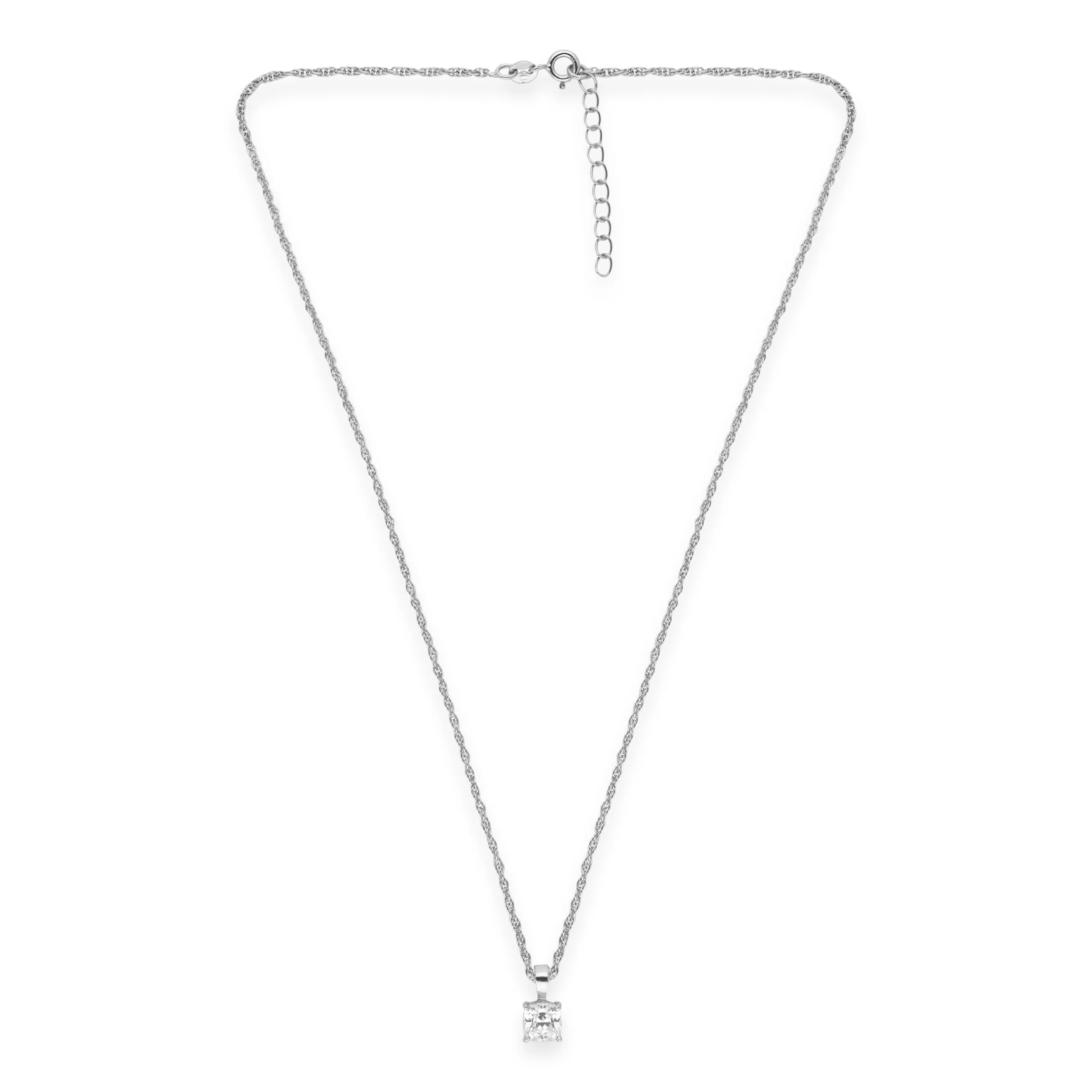 Princess-Cut Solitaire Pendant Necklace in Sterling Silver | SKU : 0003218389, 0003218211, 0003579435, 0021424502, 0021424519