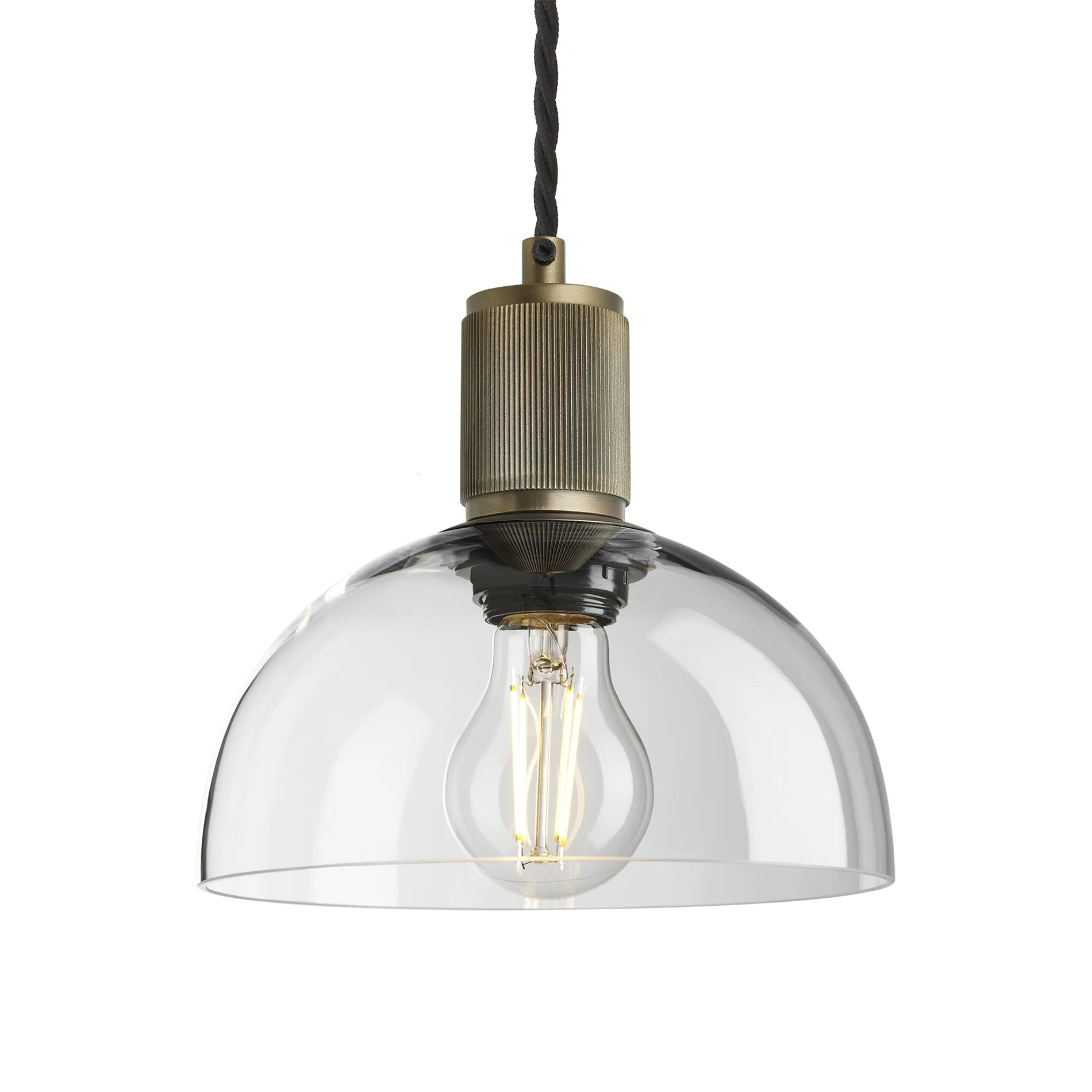 Ribbed Glass Dome Pendant - 8 Inch - Clear