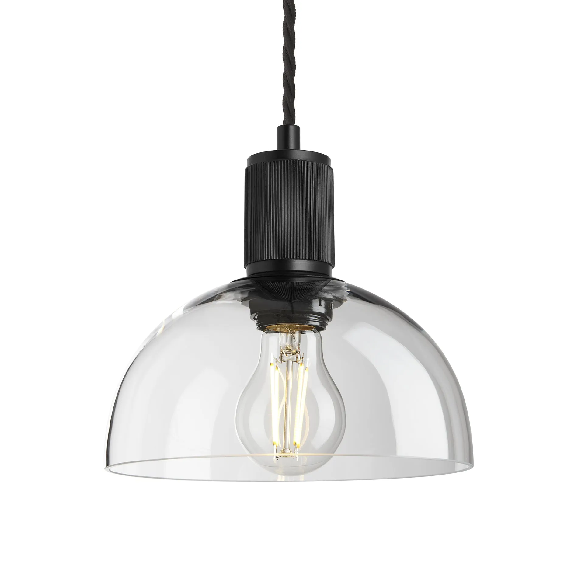 Ribbed Glass Dome Pendant - 8 Inch - Clear