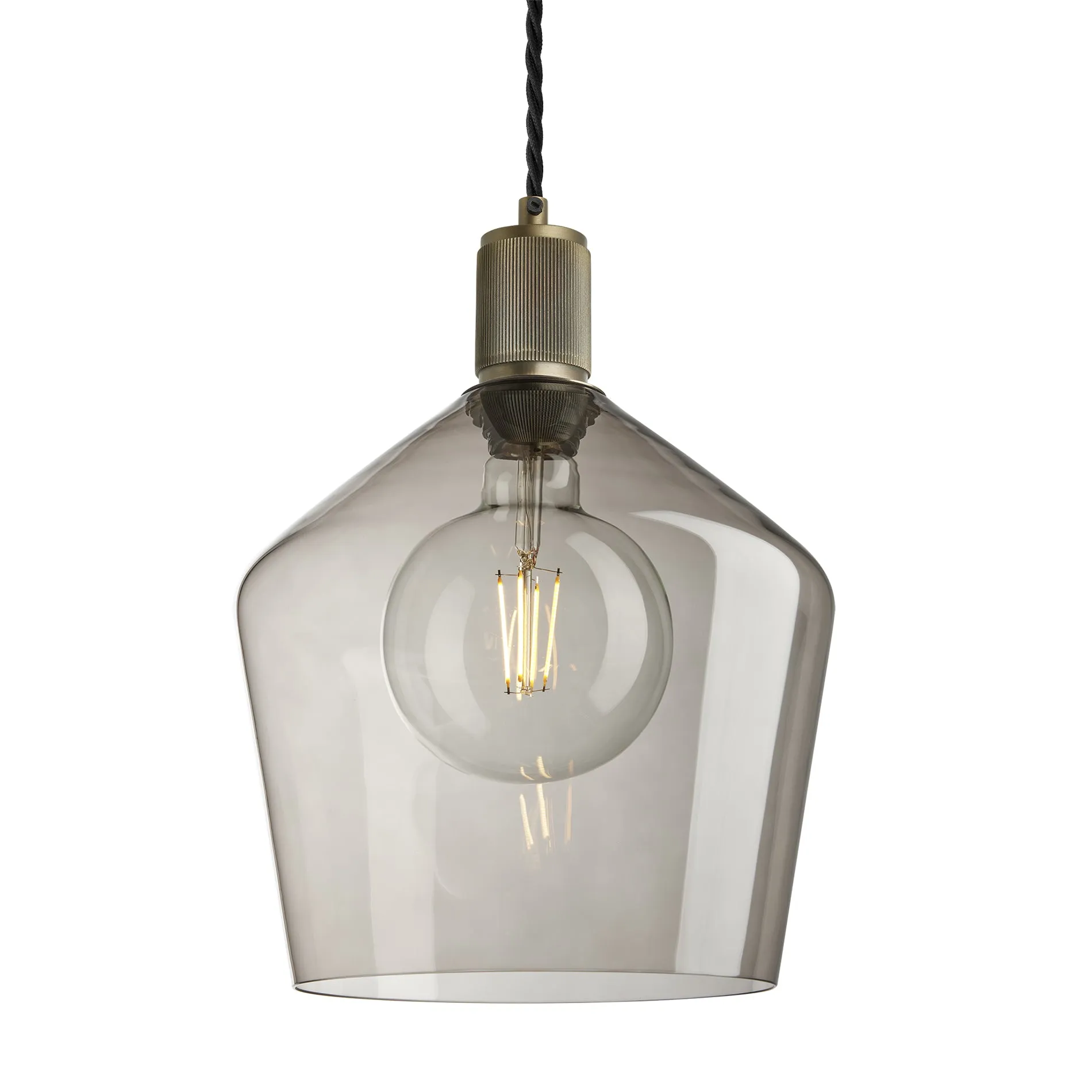 Ribbed Smoked Glass Schoolhouse Pendant - 10 Inch - Mocha