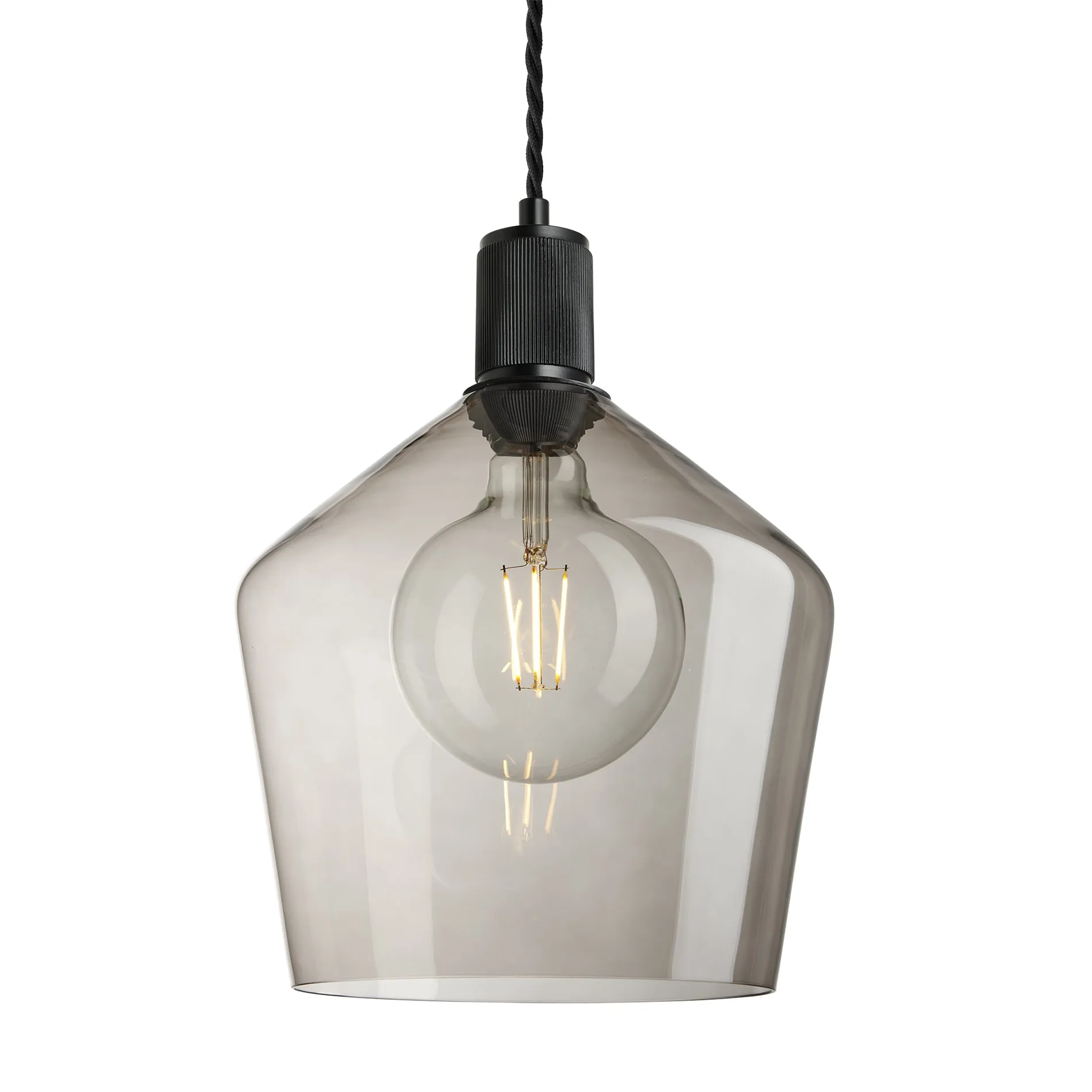 Ribbed Smoked Glass Schoolhouse Pendant - 10 Inch - Mocha