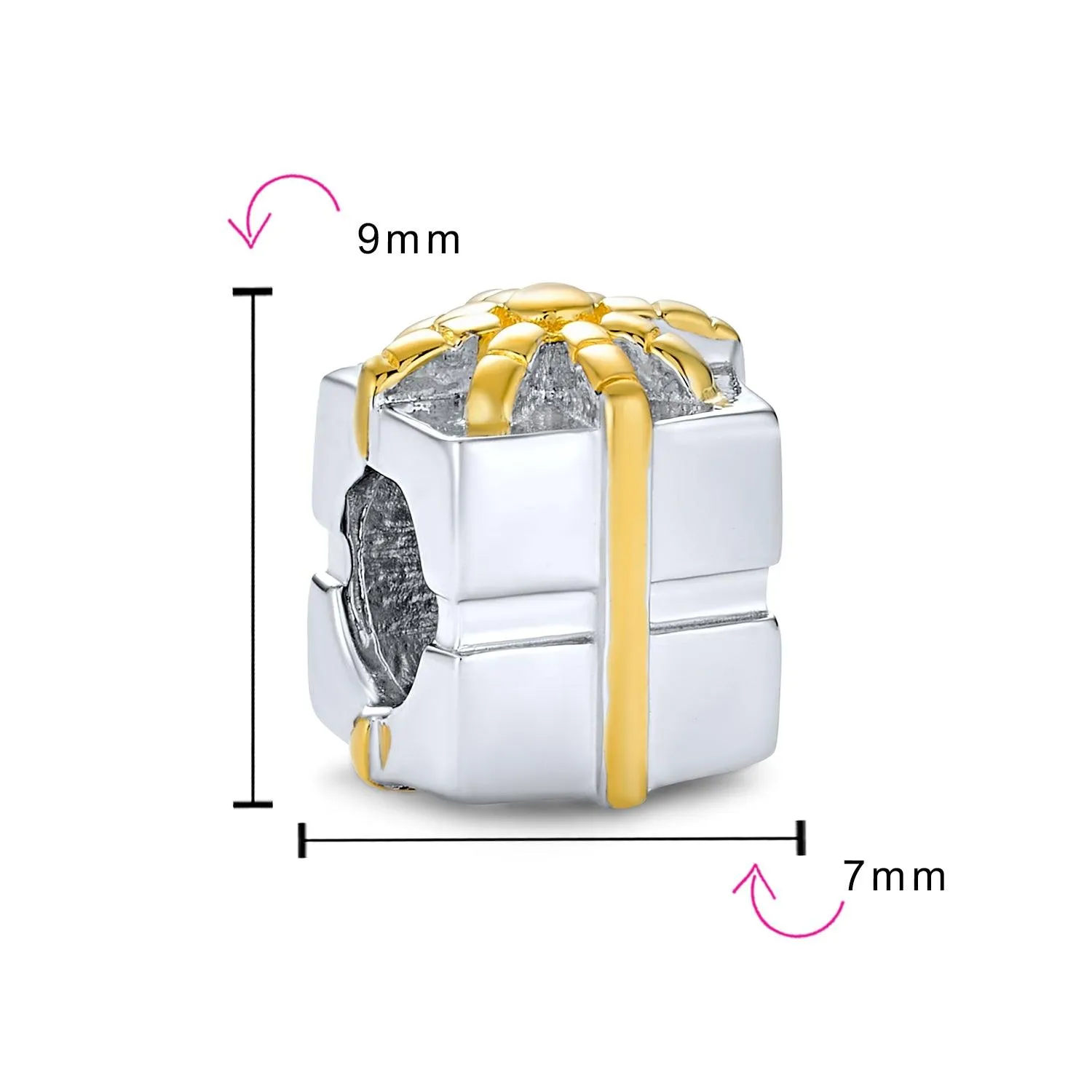 Ribbon Bow Gift Box Charm Bead Sterling Silver for European Bracelet Birthday