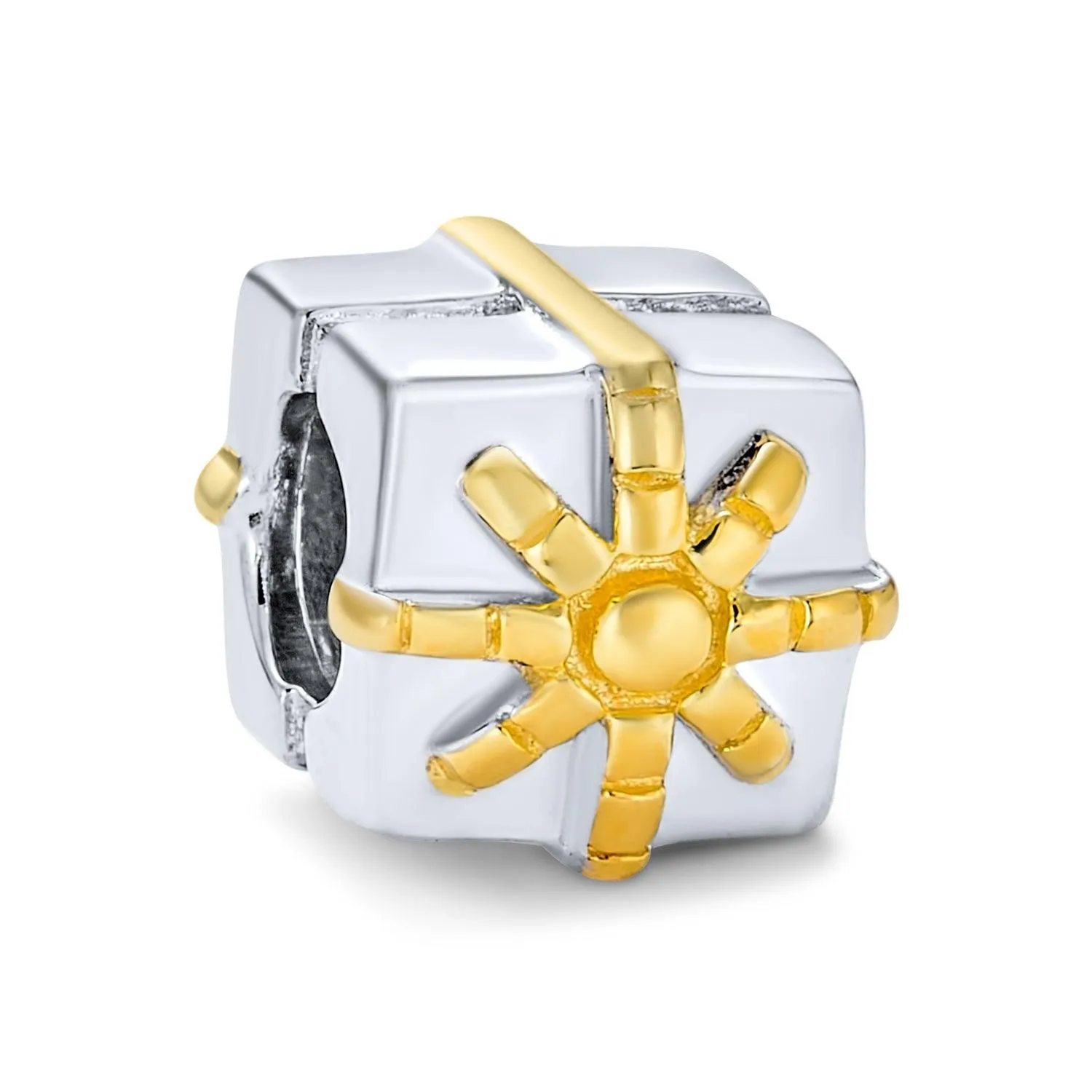 Ribbon Bow Gift Box Charm Bead Sterling Silver for European Bracelet Birthday