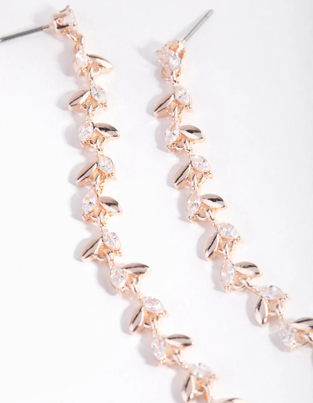 Rose Gold Cubic Zirconia Laurel Drop Earrings