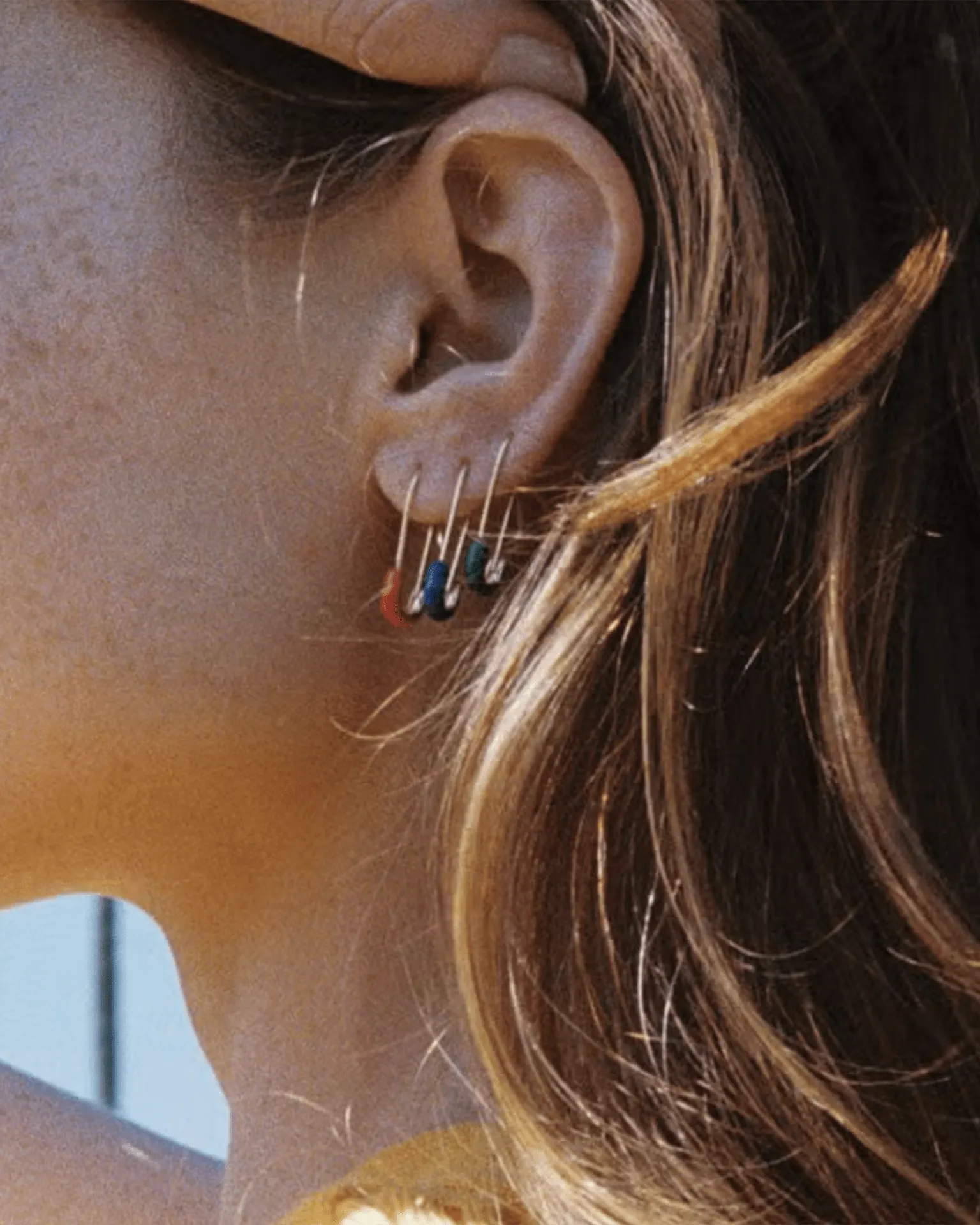 Safety Pin Enamel Hoop Earrings in Red & 18K Gold Vermeil