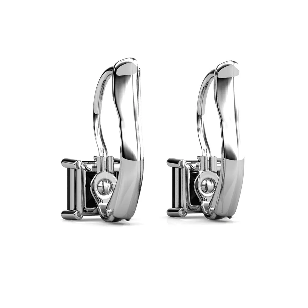Samantha 18k White Gold Plated Drop Earrings with Black Crystals