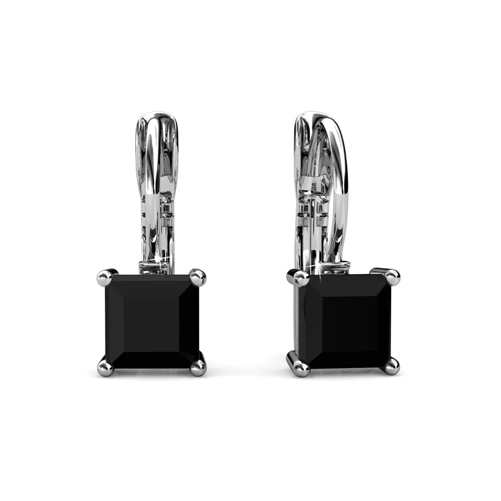 Samantha 18k White Gold Plated Drop Earrings with Black Crystals