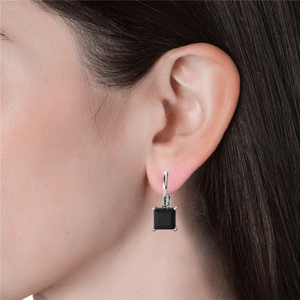 Samantha 18k White Gold Plated Drop Earrings with Black Crystals