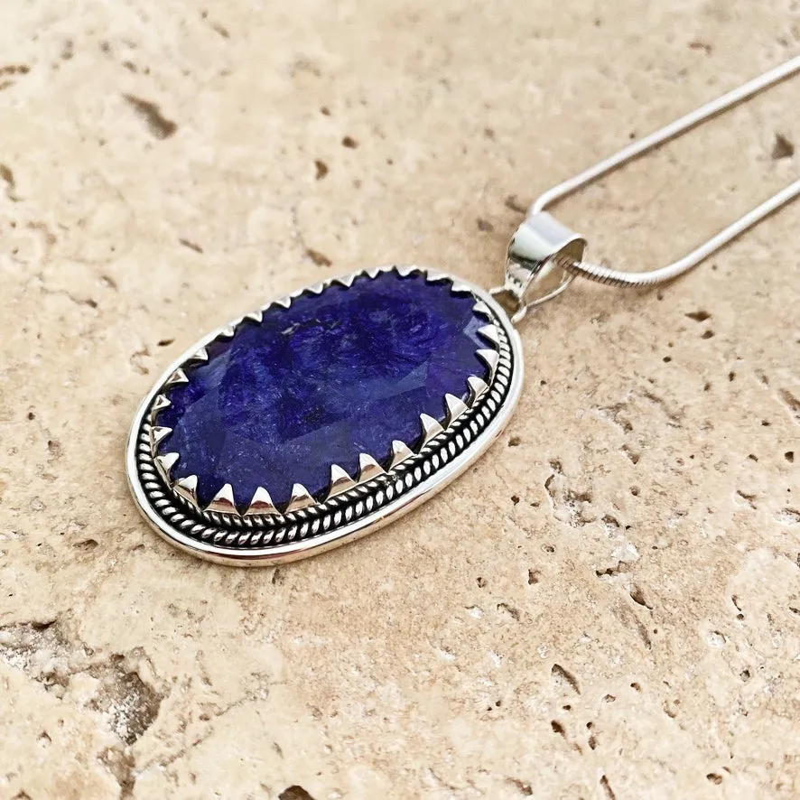 Sapphire Quartz Oval Pendant - Anjali