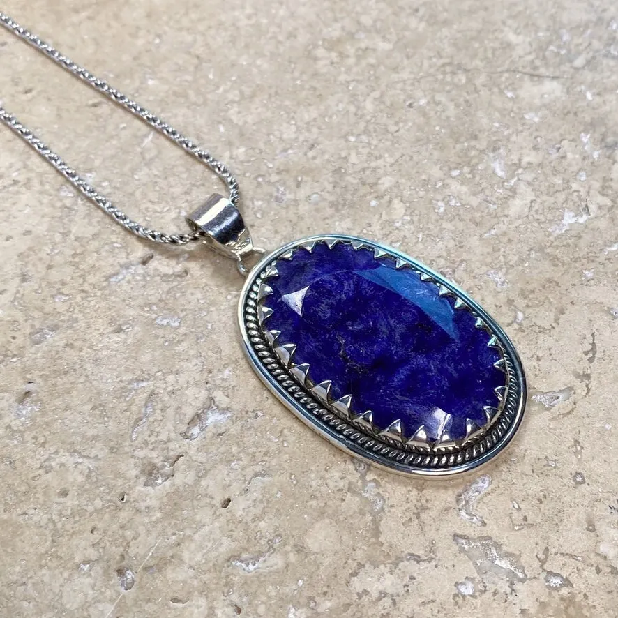 Sapphire Quartz Oval Pendant - Anjali