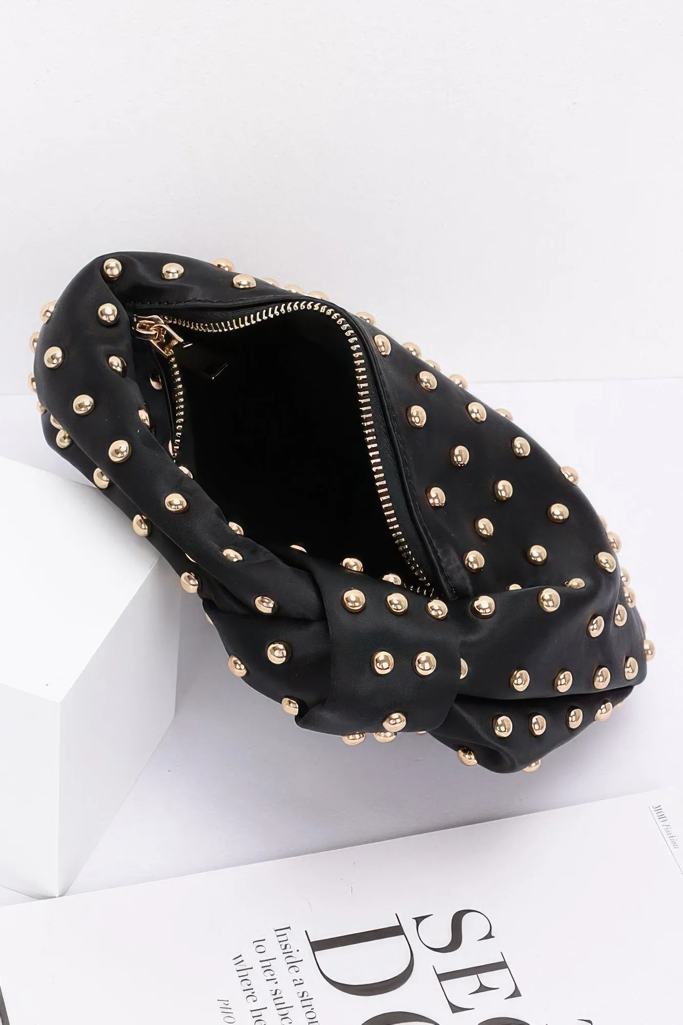 Satin Metal Studded Hobo Bag