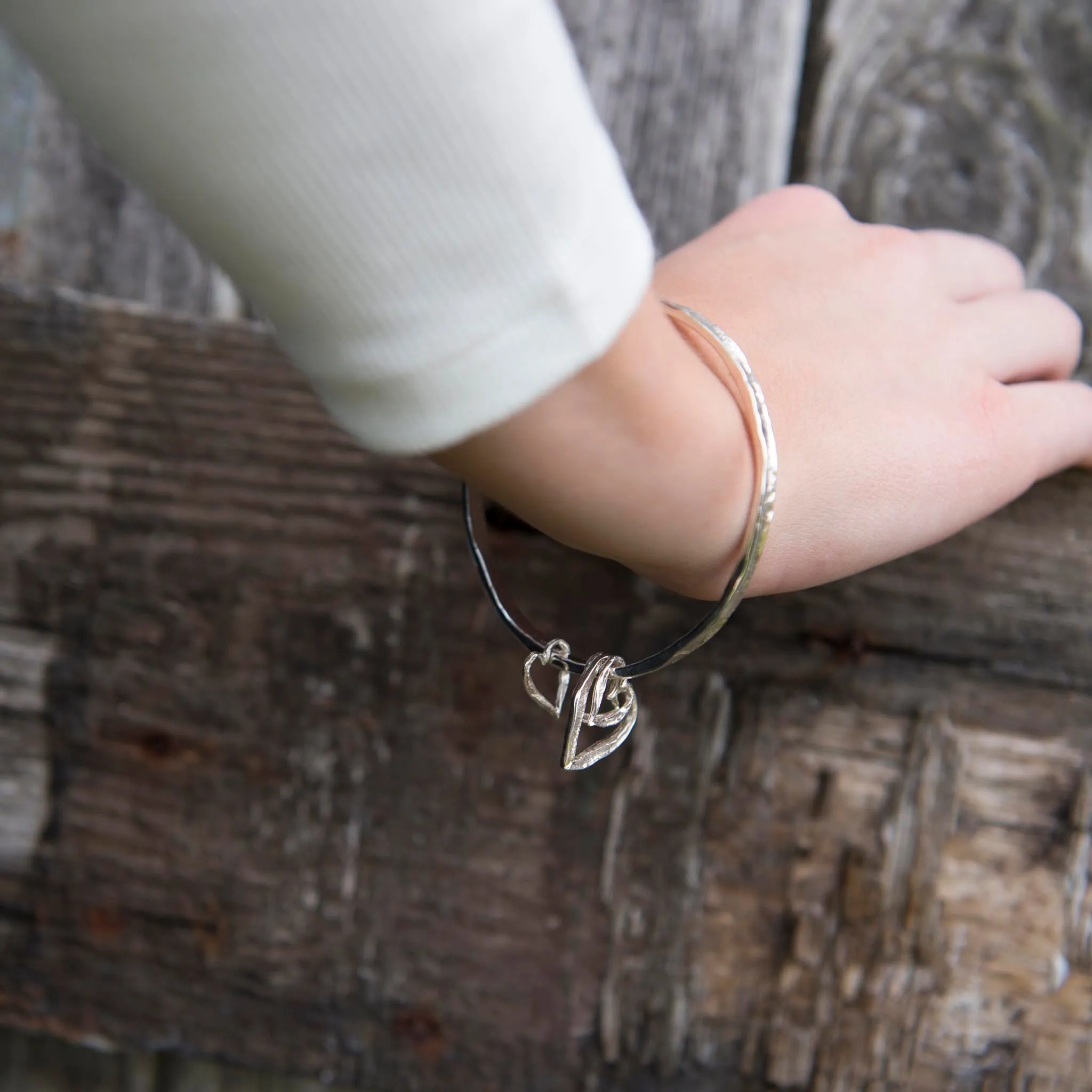 Silver and Gold Double Heart Bangle