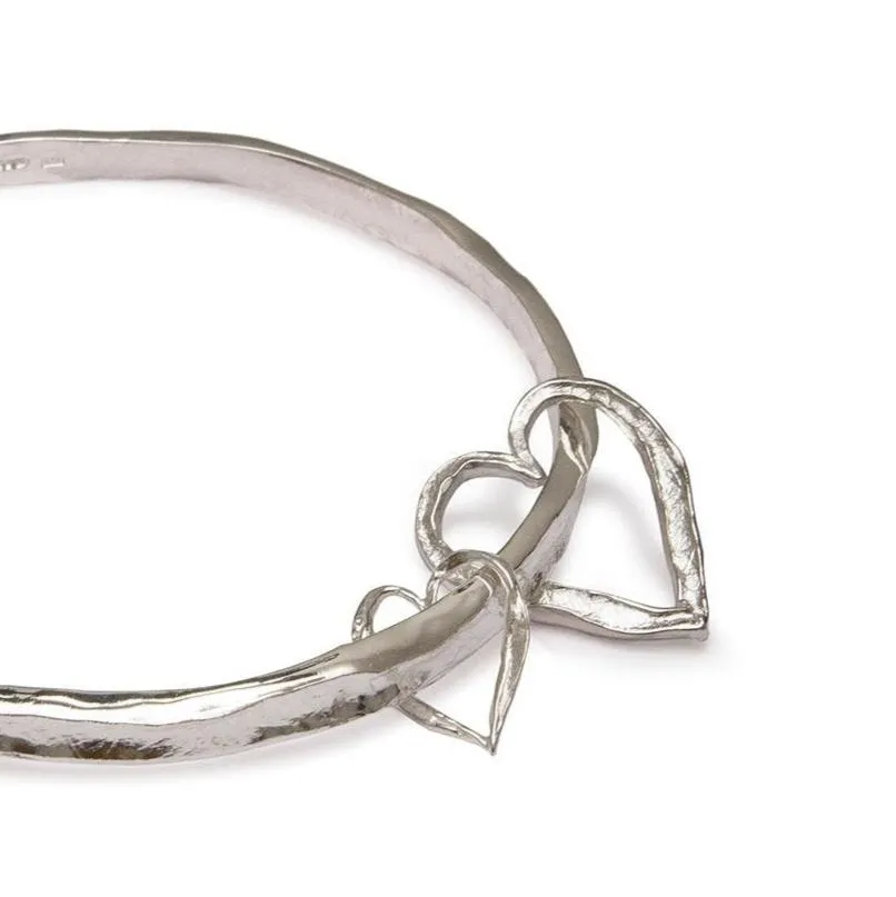 Silver Double Heart Bangle