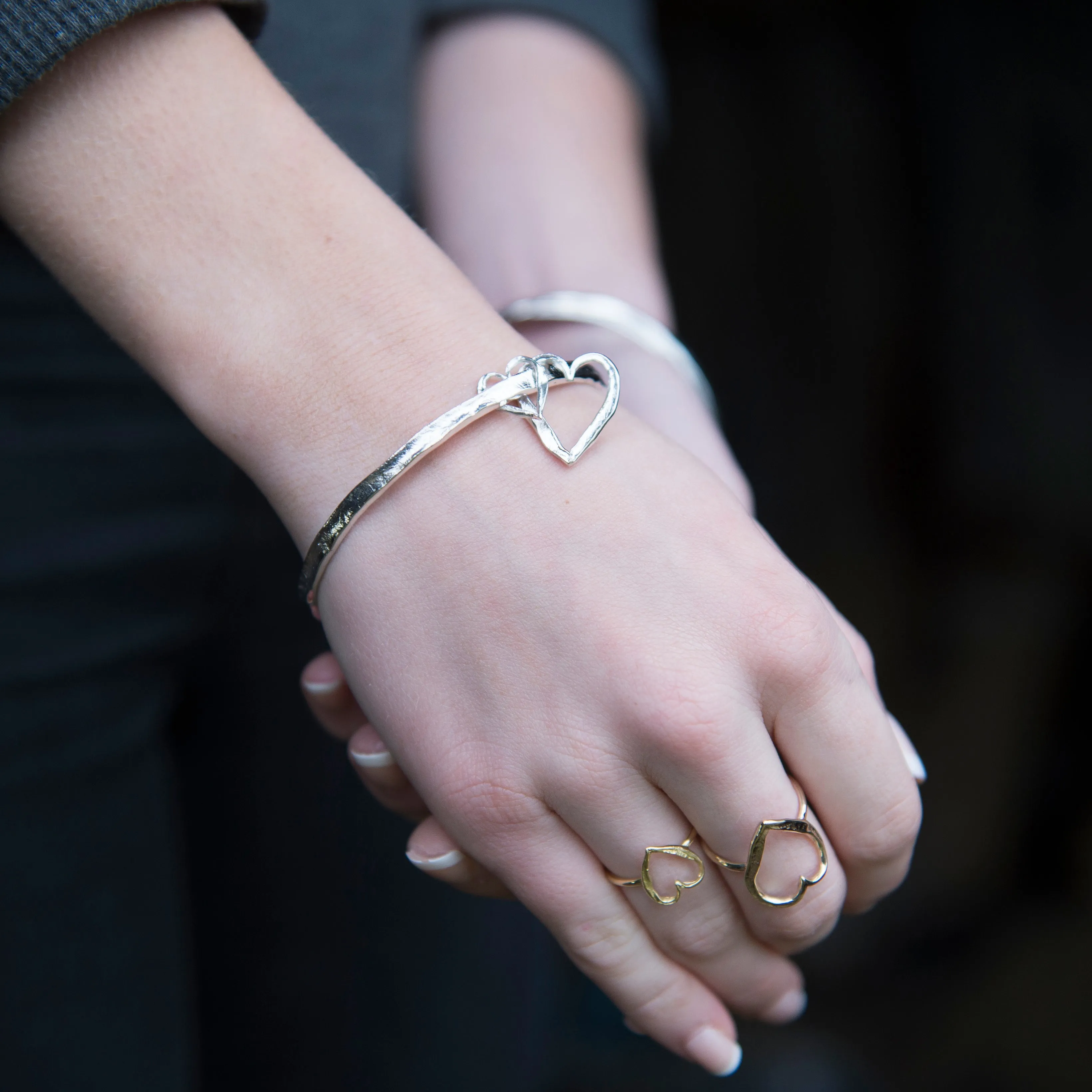 Silver Double Heart Bangle