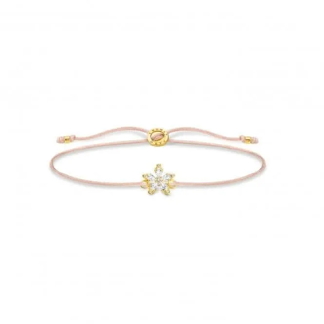 Silver Gold Plated Nylon Zirconia Beige Flower Bracelet LS119-379-19-L20V