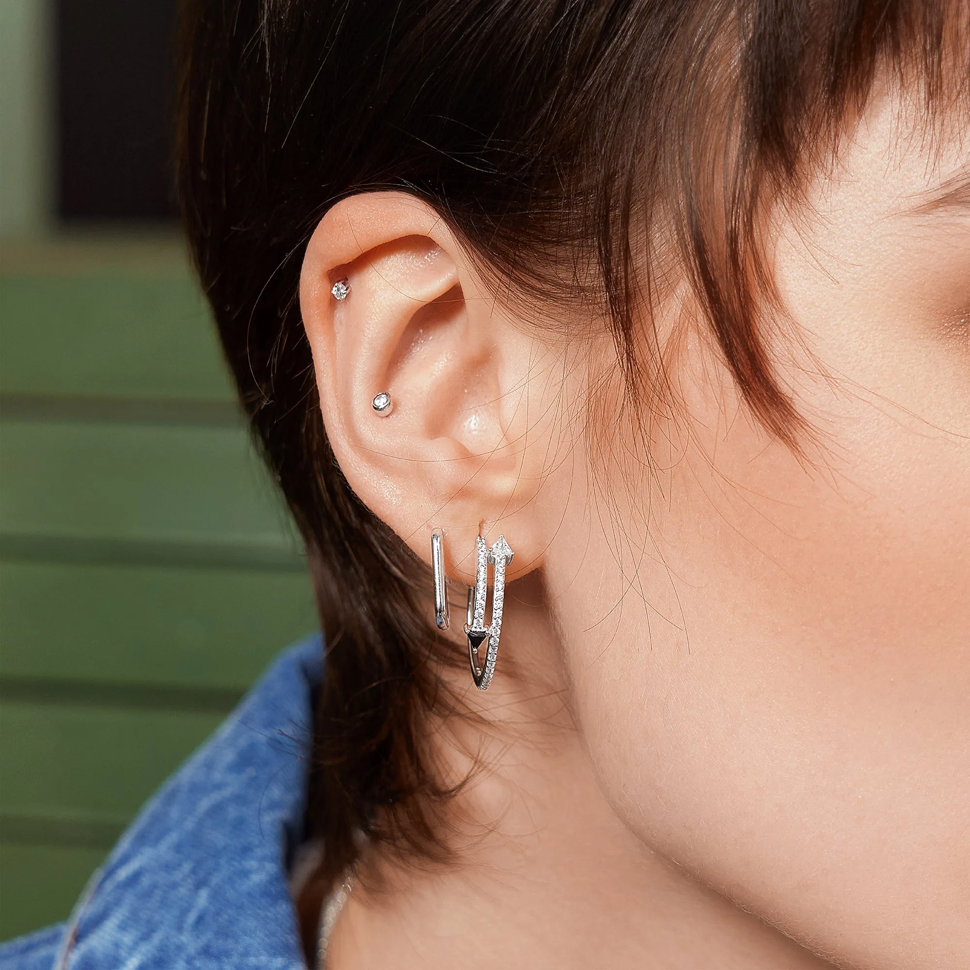 Silver Pave Double Arrow Stud Hoops