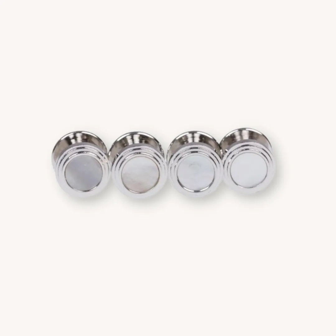 Silver Pearl Stone Cufflinks & Studset