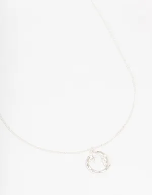 Silver Round Half Moon Pendant Necklace