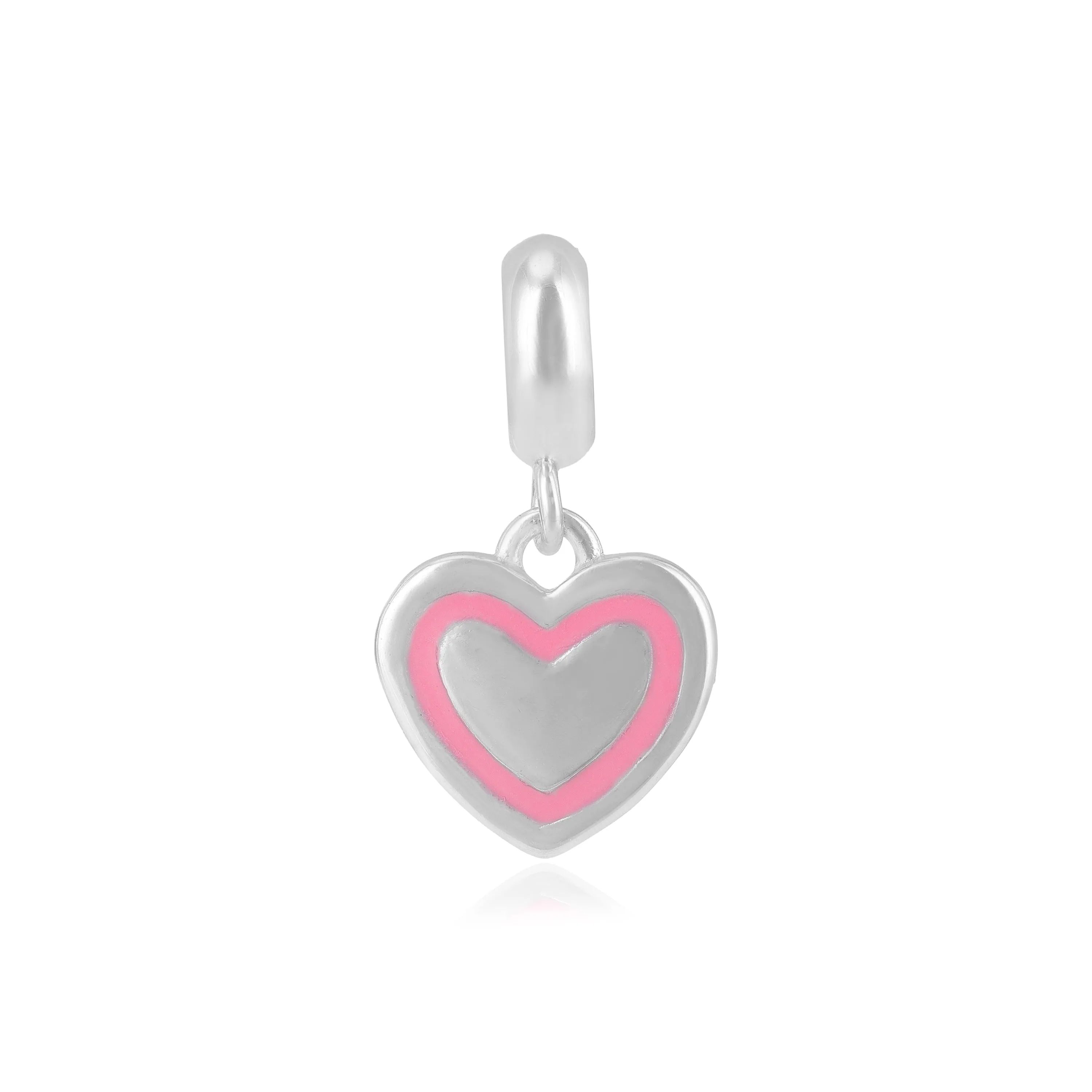 Simple Heart Rhodium Plated Pink Enamel Layered Pendants