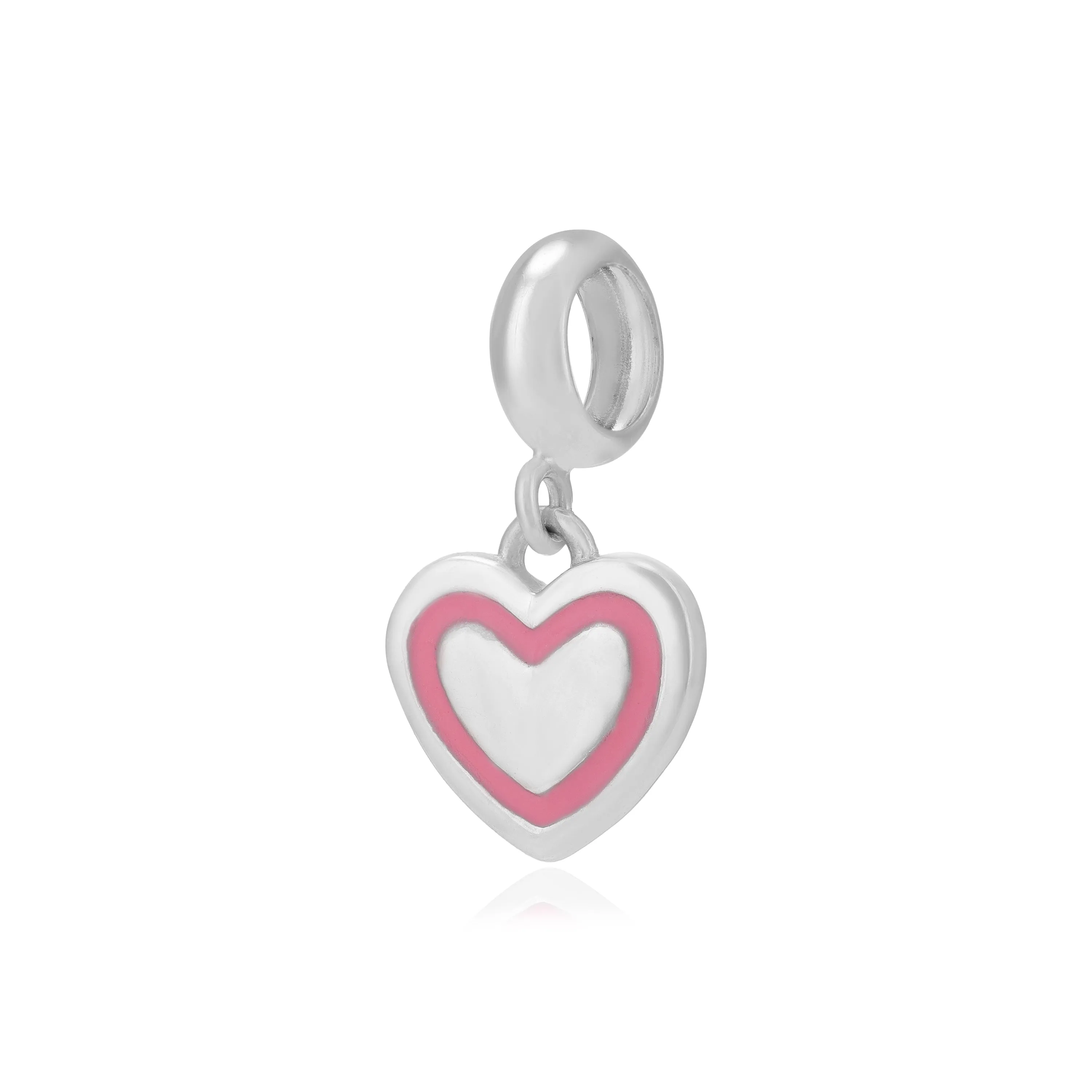 Simple Heart Rhodium Plated Pink Enamel Layered Pendants
