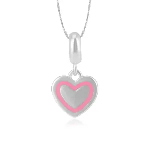 Simple Heart Rhodium Plated Pink Enamel Layered Pendants