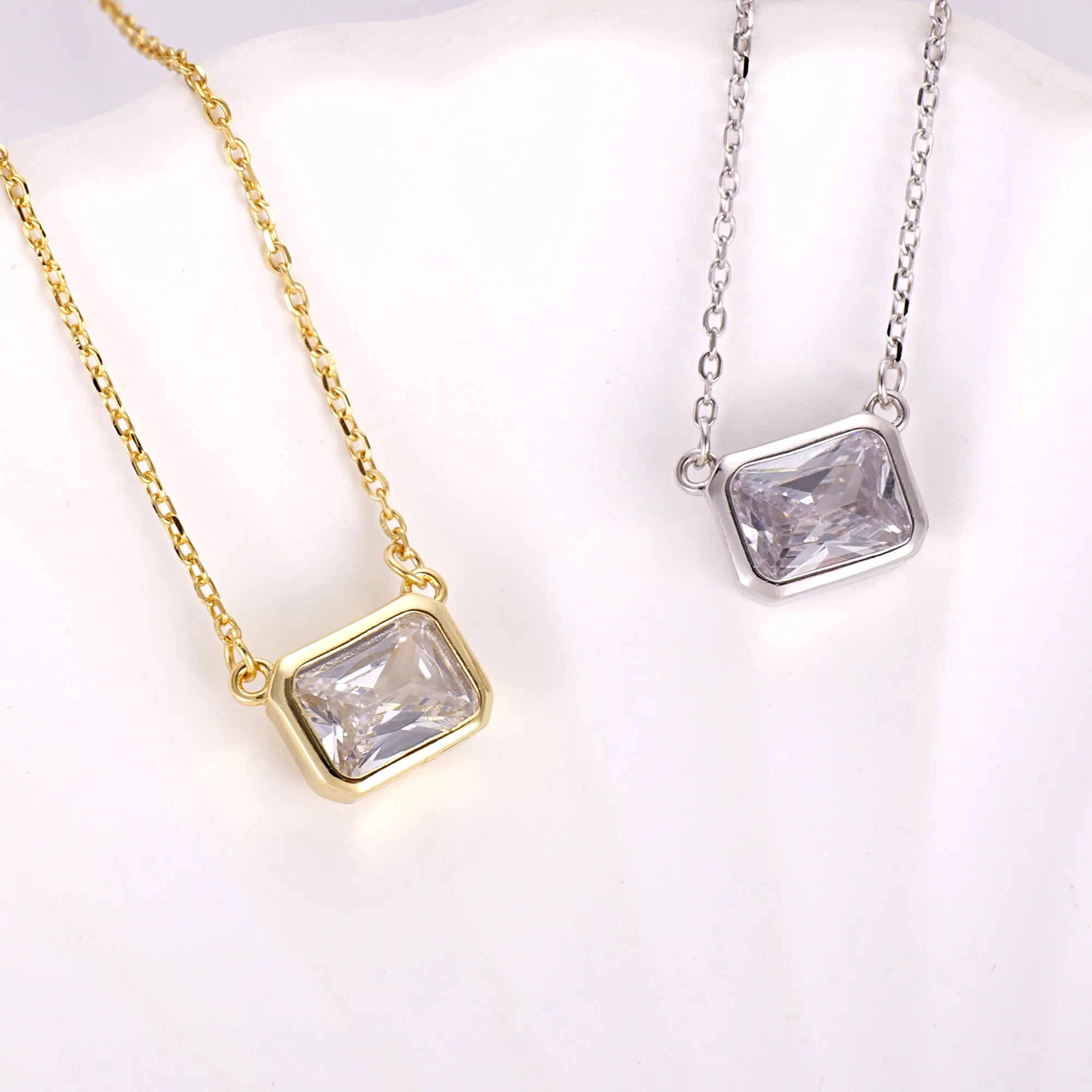 Solitaire Octagon Pendant Necklace- Sterling Silver