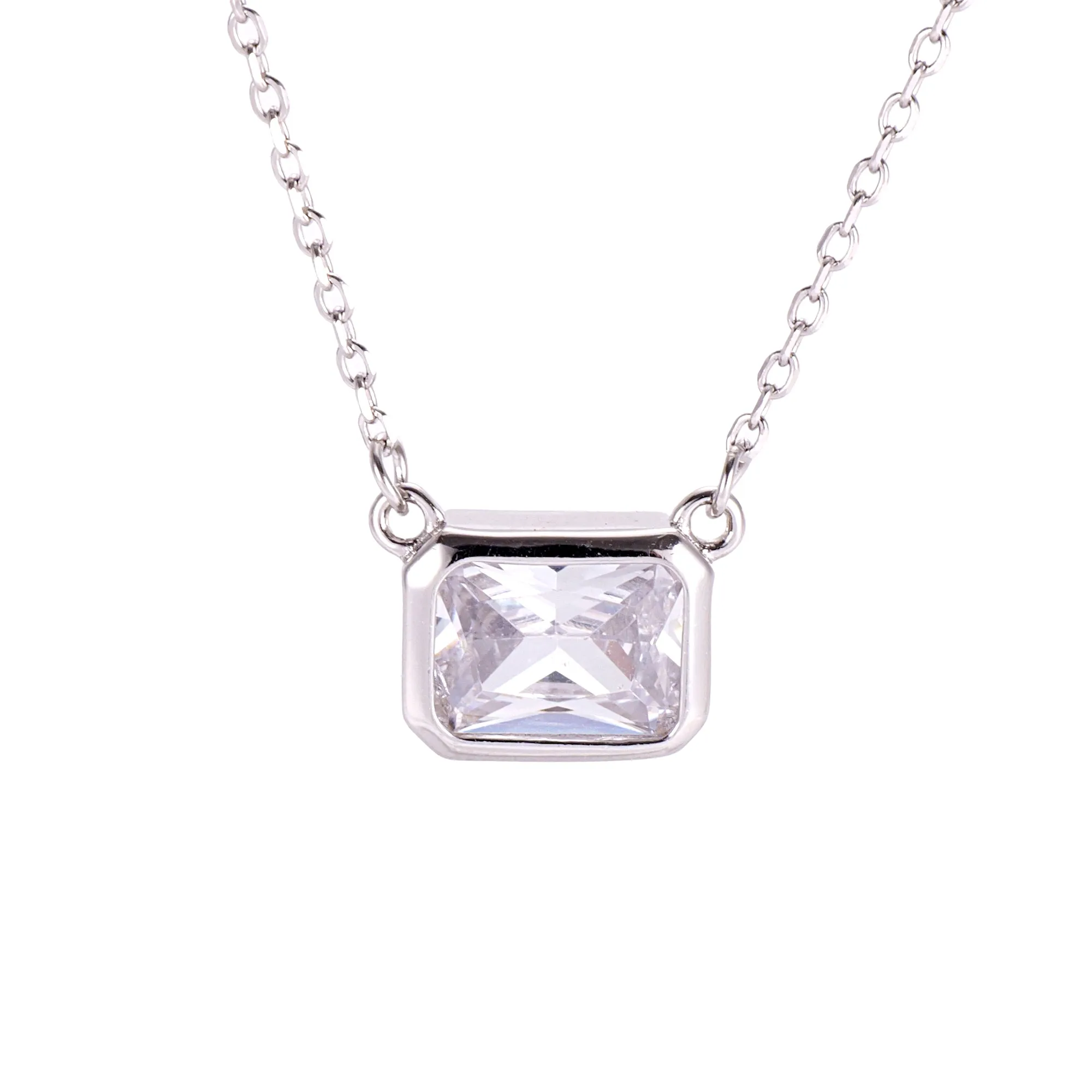 Solitaire Octagon Pendant Necklace- Sterling Silver