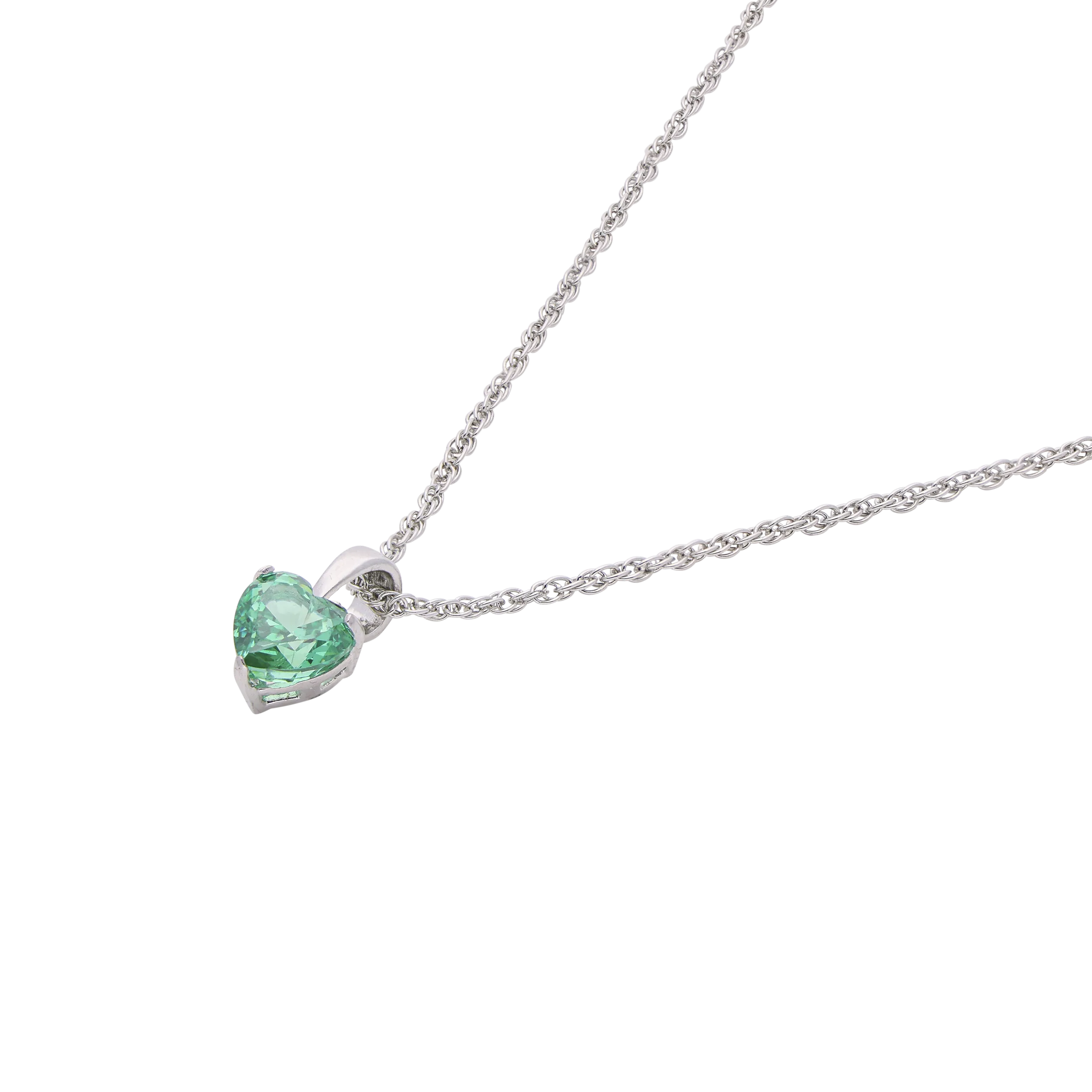 Sterling Silver Heart Pendant Necklace with Green Stone | SKU : 0003579183, 0021424045, 0021424052