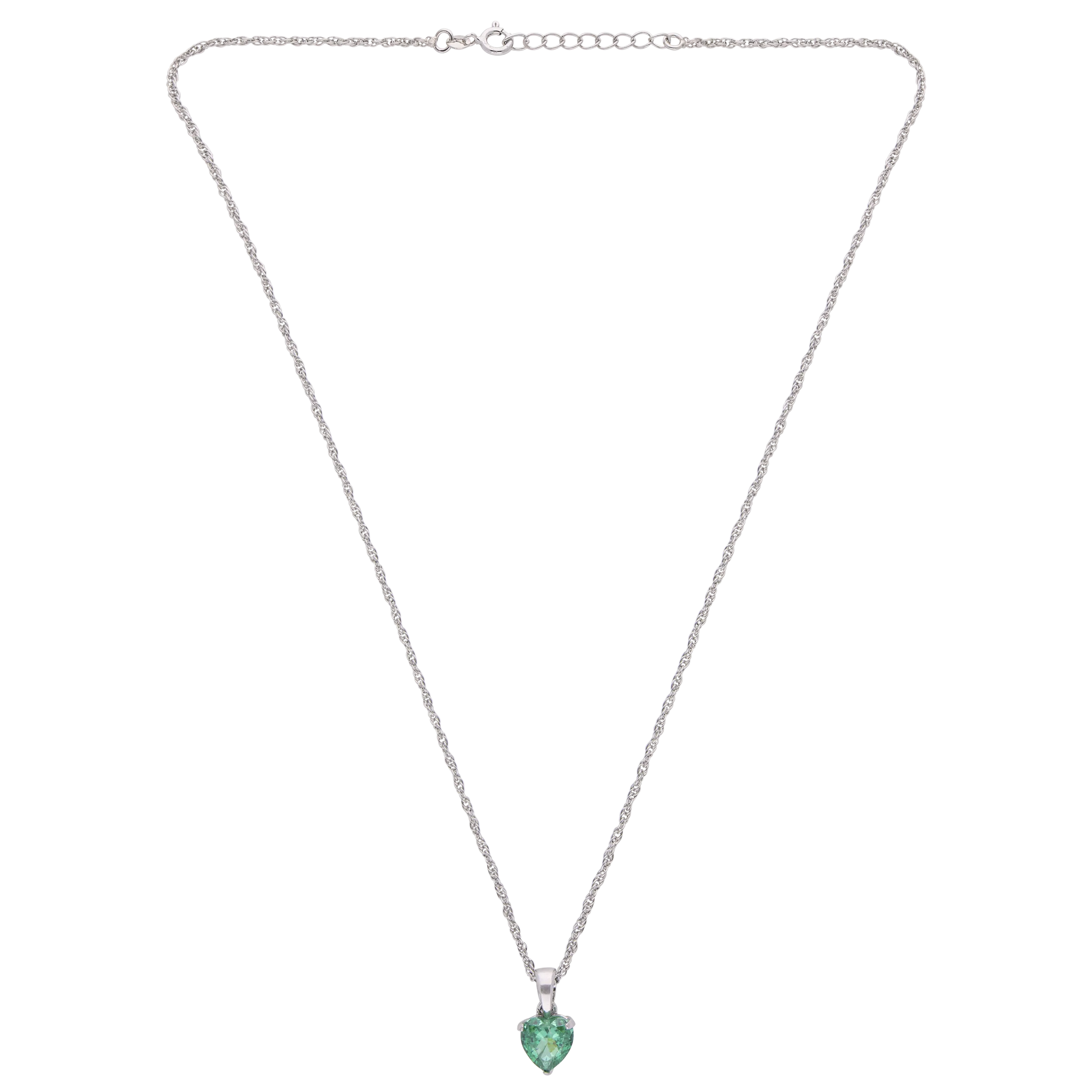 Sterling Silver Heart Pendant Necklace with Green Stone | SKU : 0003579183, 0021424045, 0021424052