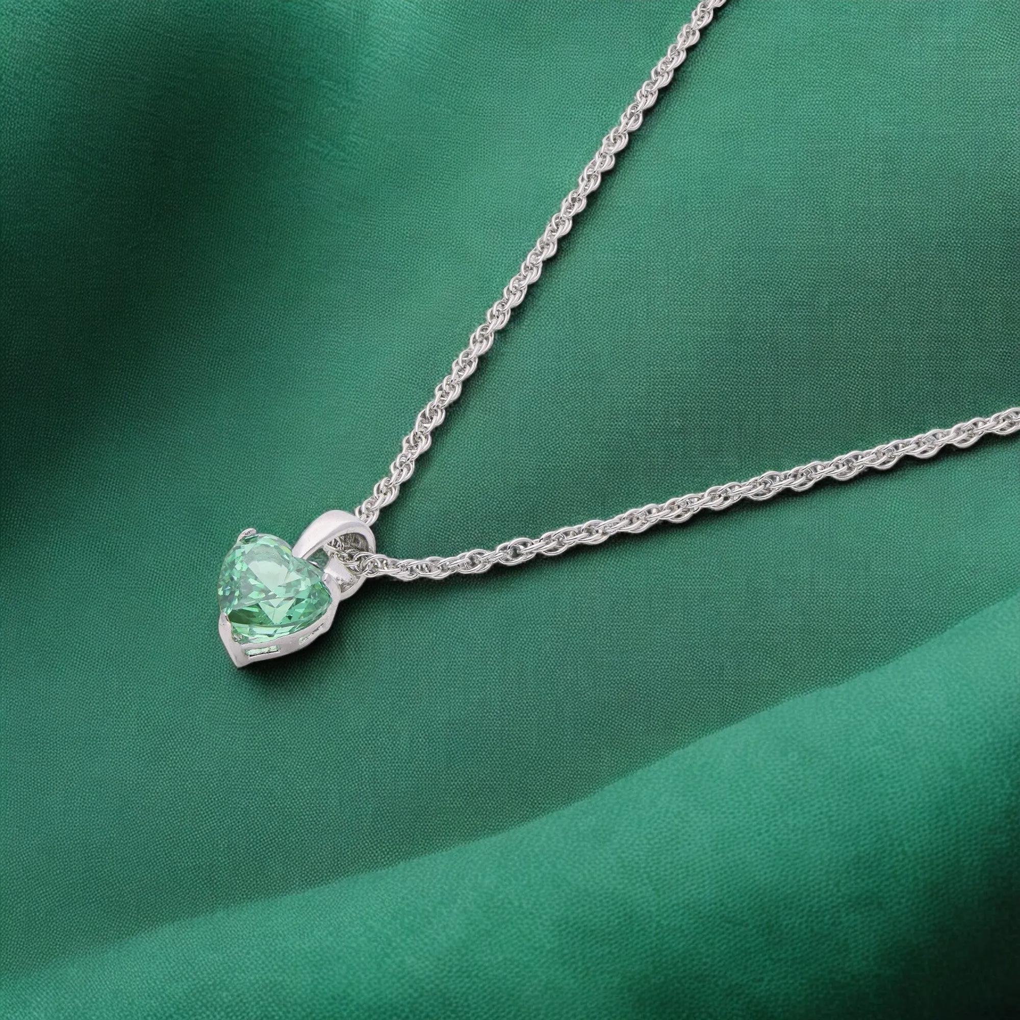 Sterling Silver Heart Pendant Necklace with Green Stone | SKU : 0003579183, 0021424045, 0021424052