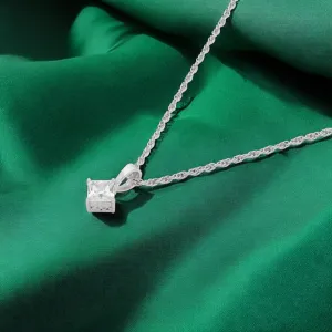 Sterling Silver Princess-Cut Solitaire Pendant Necklace – A Refined Classic | SKU : 0003579466, 0021424564, 0021424571