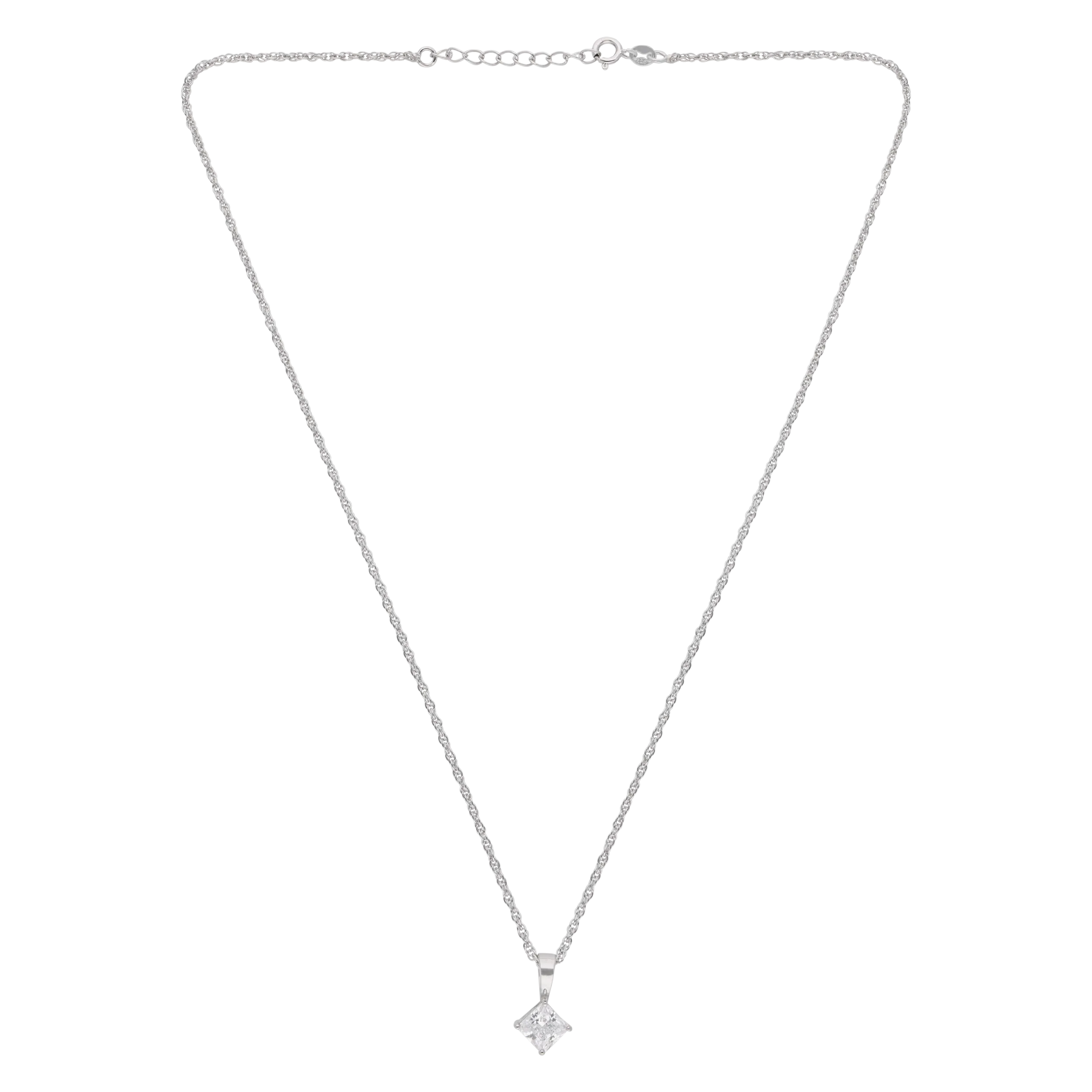Sterling Silver Princess-Cut Solitaire Pendant Necklace – A Refined Classic | SKU : 0003579466, 0021424564, 0021424571