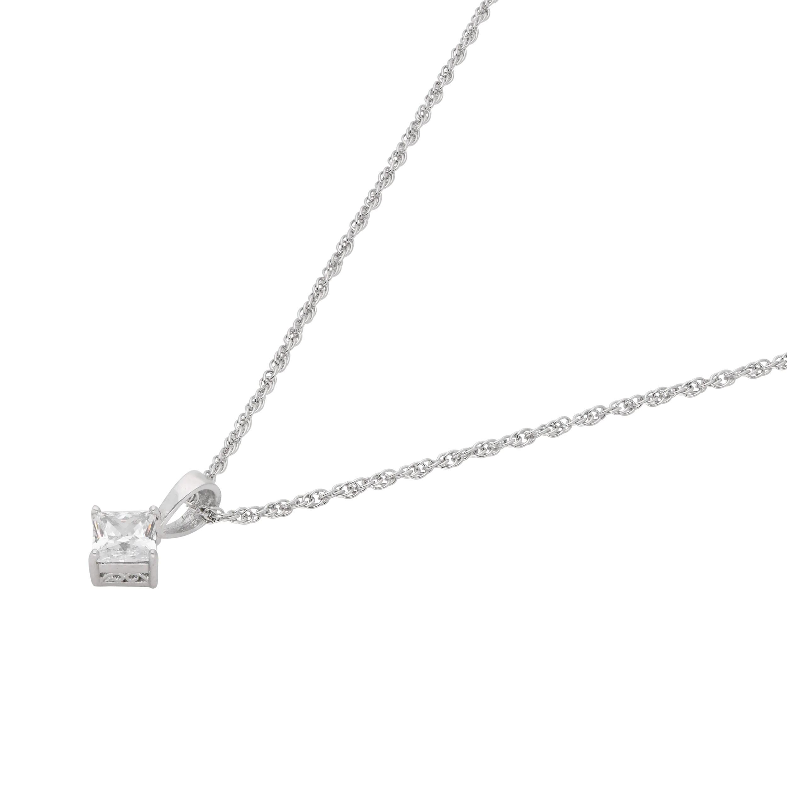 Sterling Silver Princess-Cut Solitaire Pendant Necklace – A Refined Classic | SKU : 0003579466, 0021424564, 0021424571