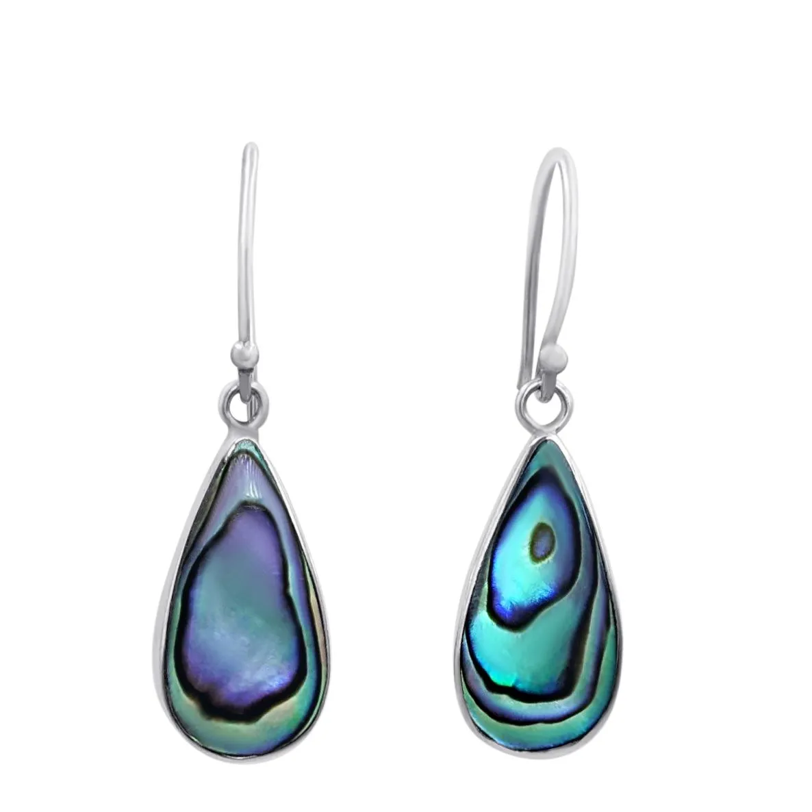 Sterling Silver Teardrop Abalone Shell Dangle Earrings - Boho Style