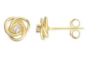Swirled 14K Yellow Gold Diamond Earrings