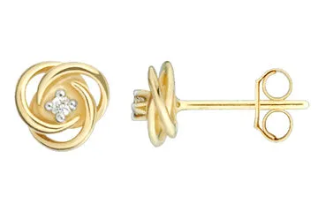 Swirled 14K Yellow Gold Diamond Earrings