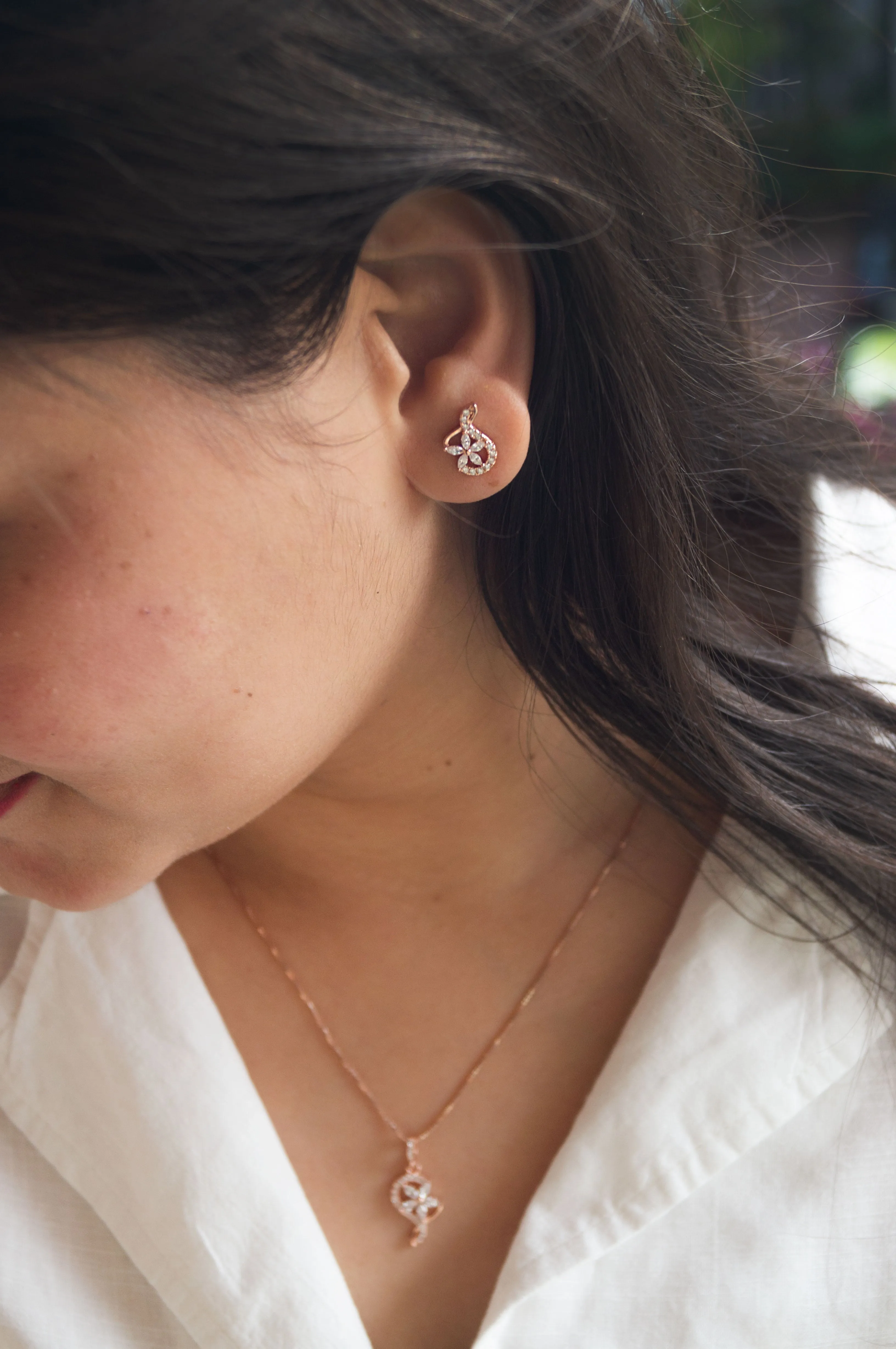 Swirling Flower Rose Gold Plated Sterling Silver Stud Earrings