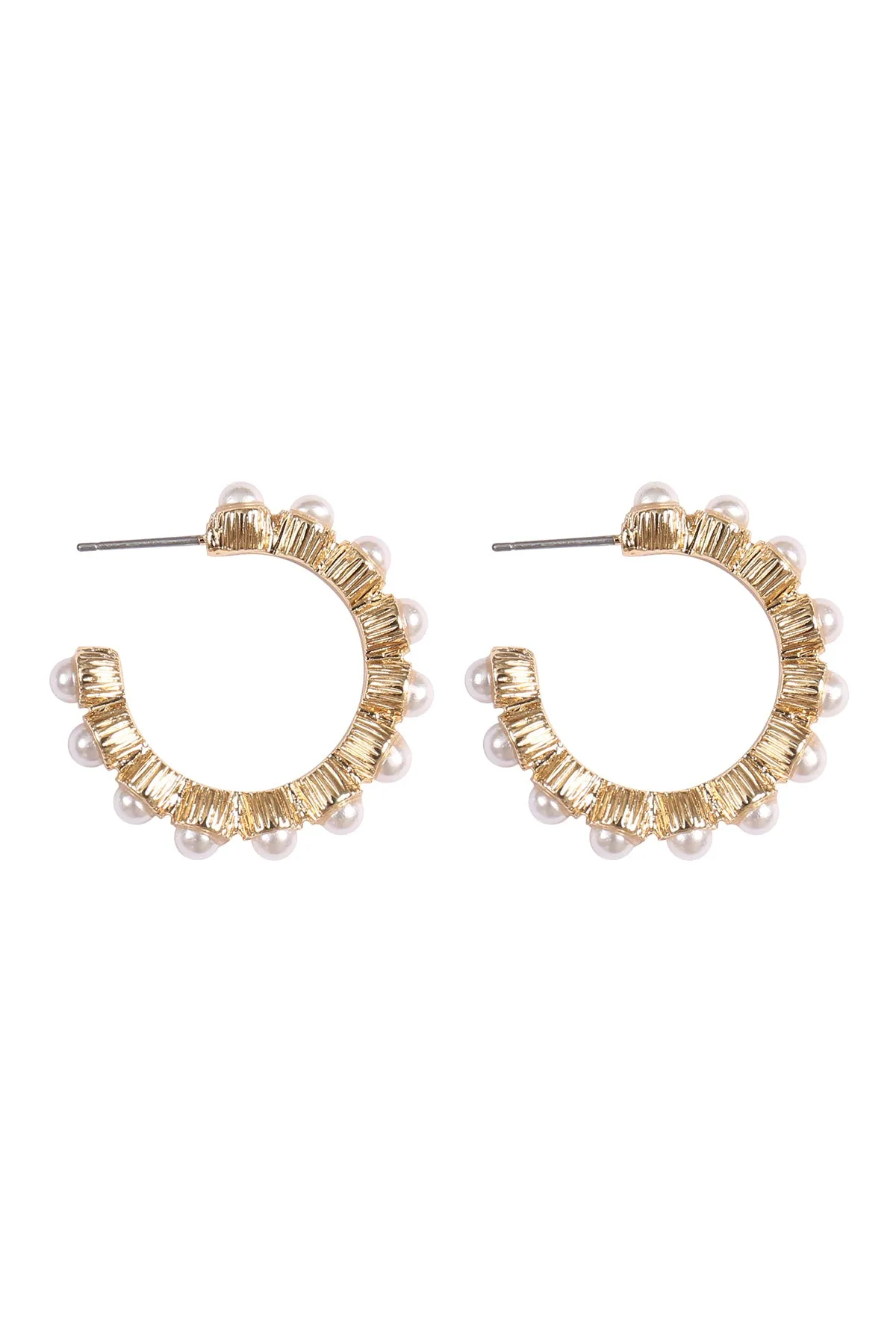 TEXTURED GOLD PLATED PEARL HOOP EARRINGS