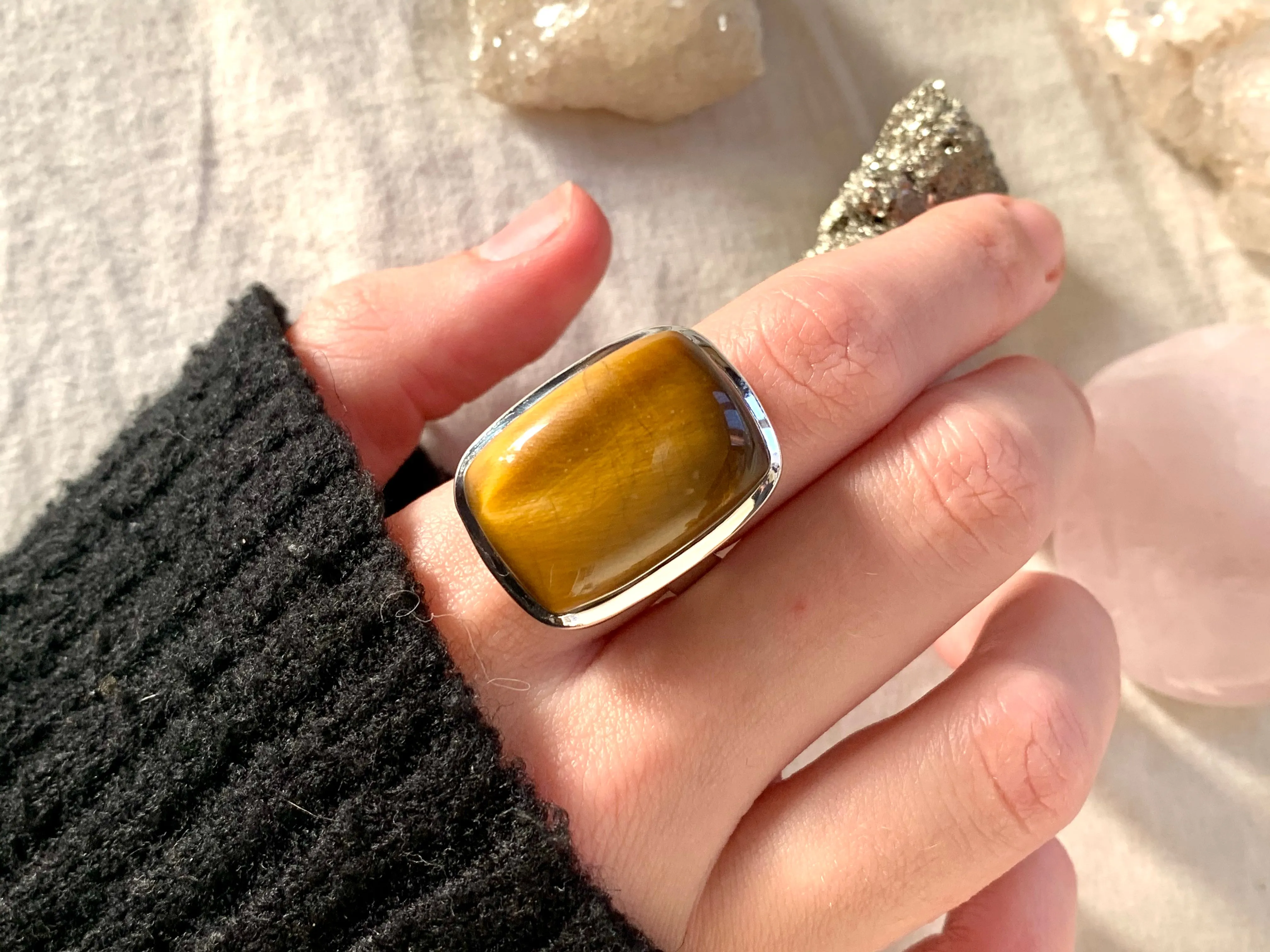 Tiger’s Eye Adjustable Ring - Rectangle