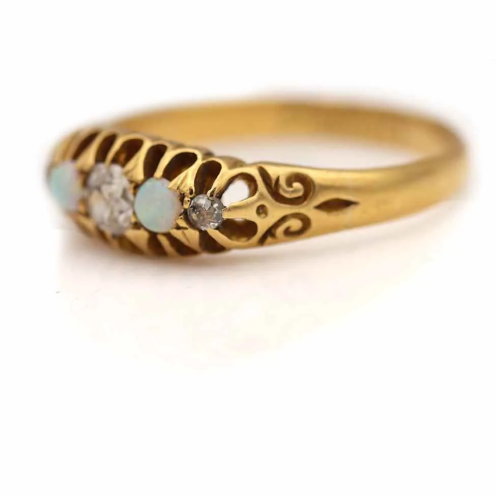 Timeless Victorian Old Mine Cut Diamond & Opal Wedding Ring